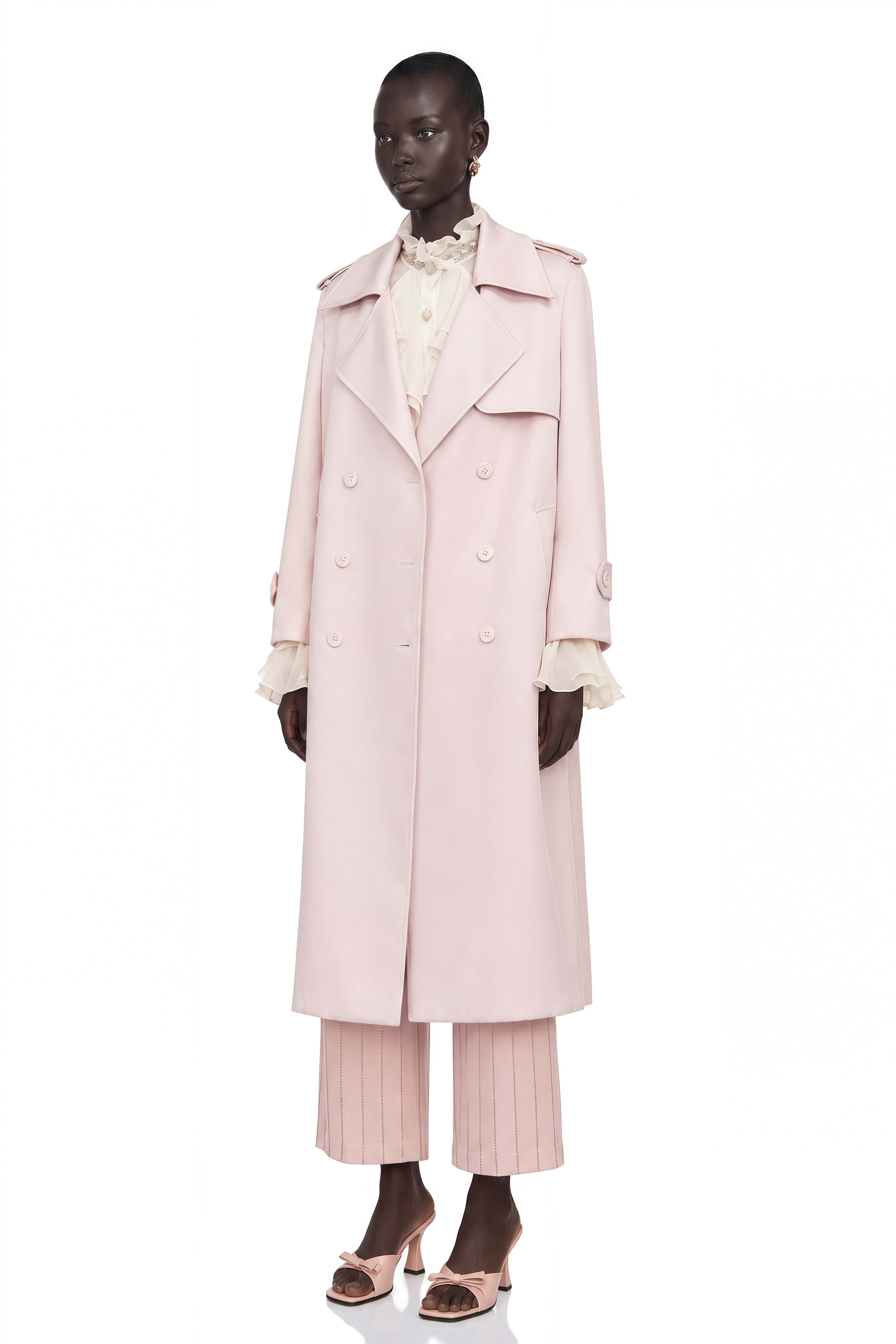 Caméo Pink Double-Breasted Satin Trench Overcoat