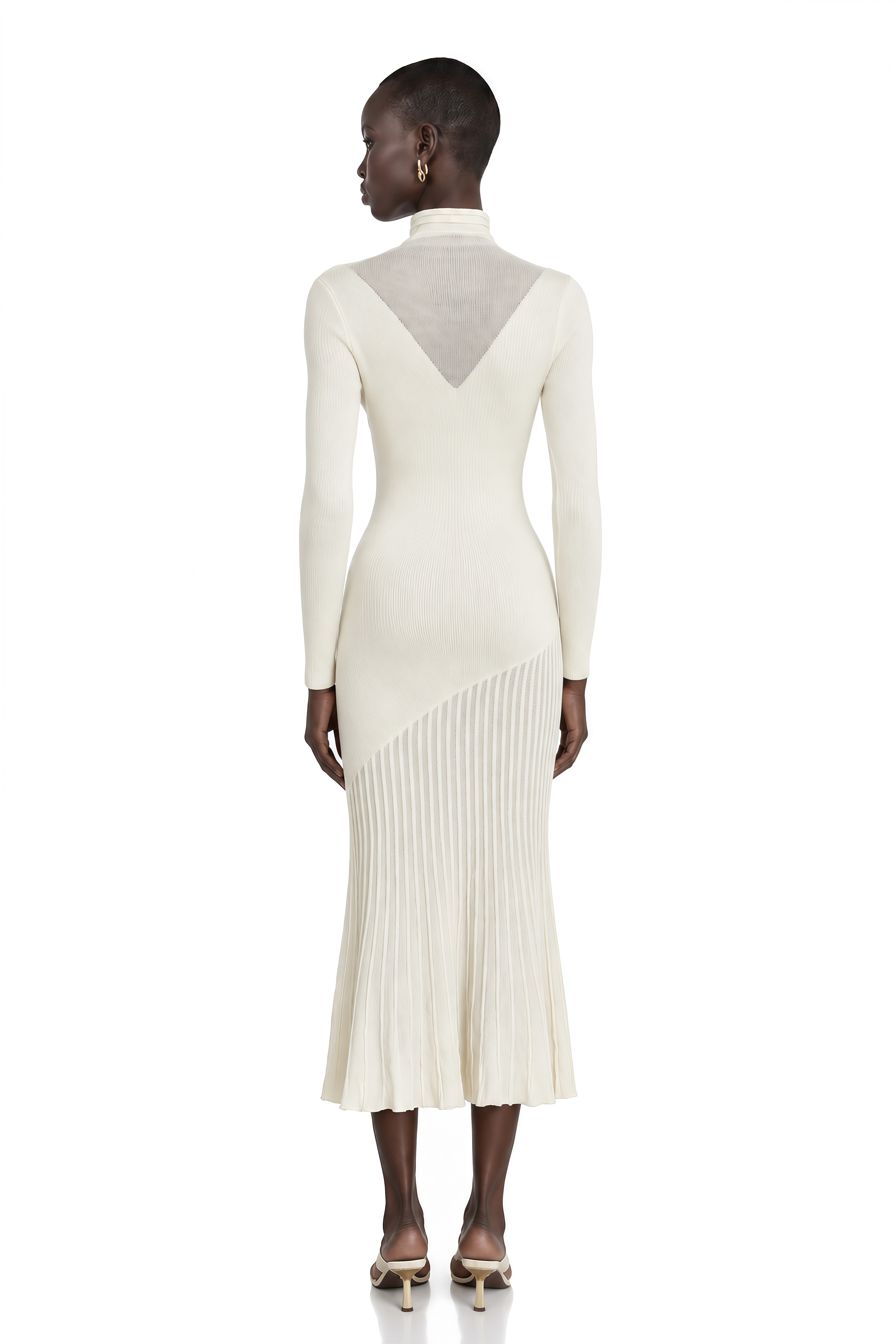 Émeline White Knitted Pleated Midi Dress