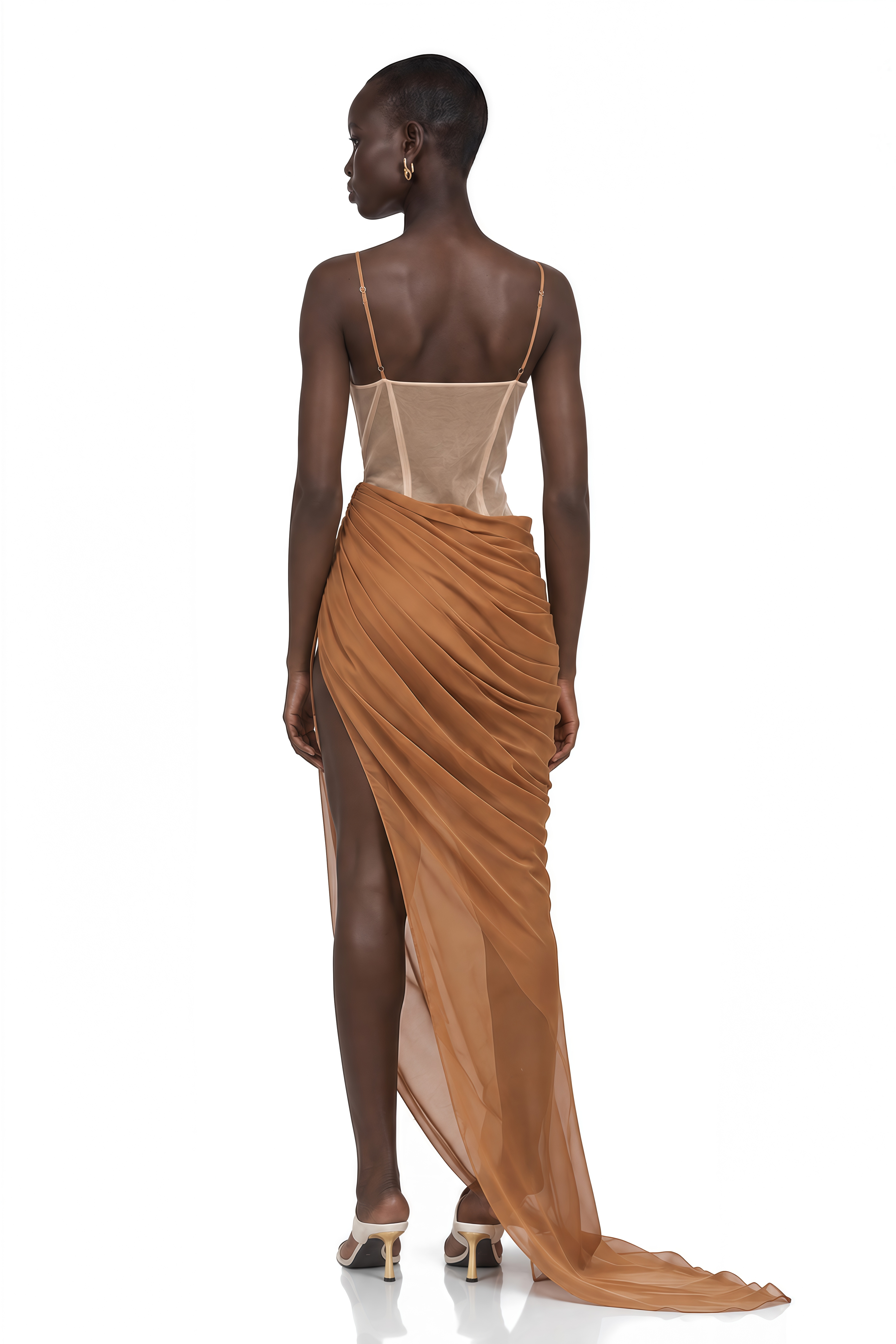Charisa Khaki Draped Chiffon Maxi Dress