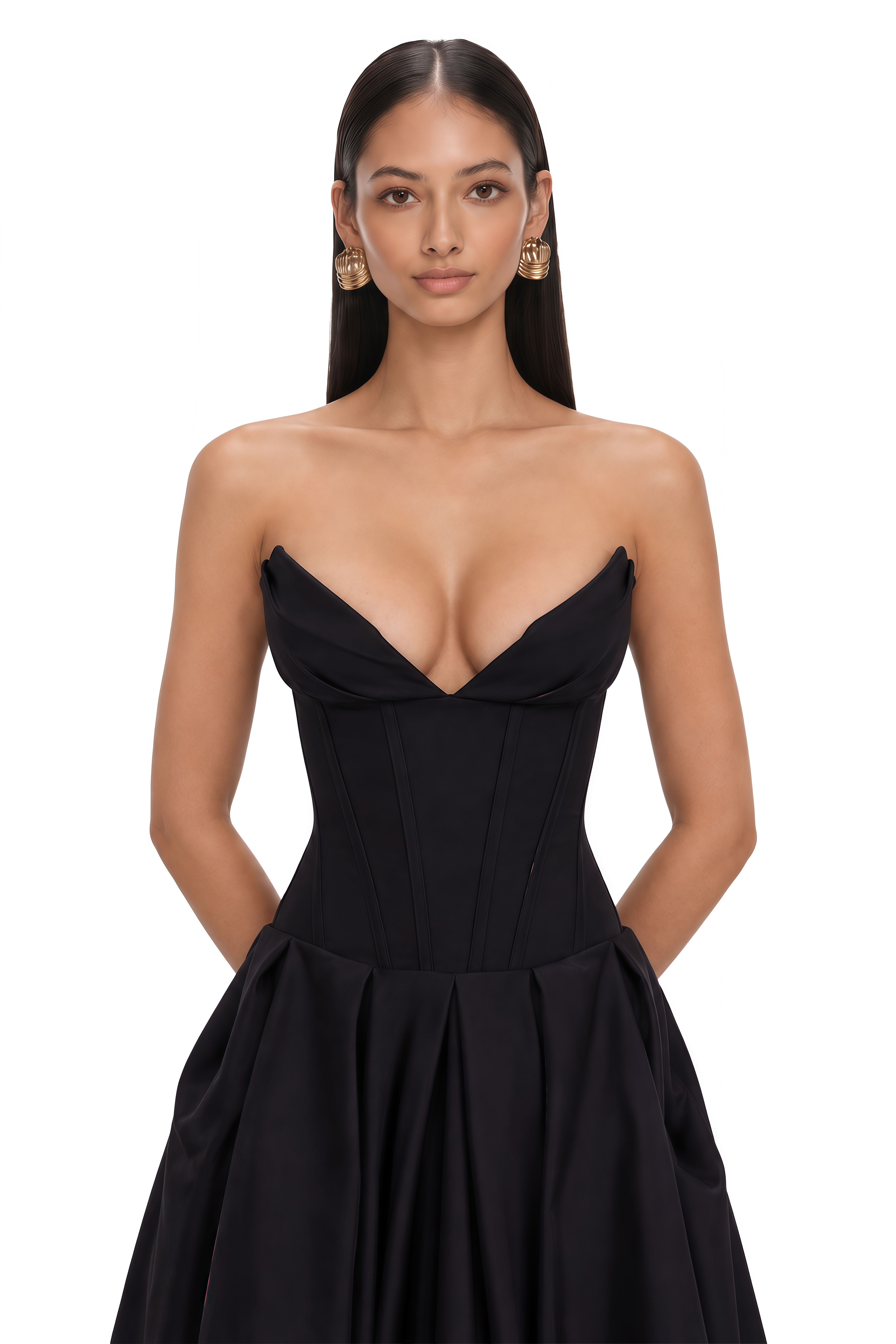 Katherine Black Off-Shoulder Corset Midi Dress