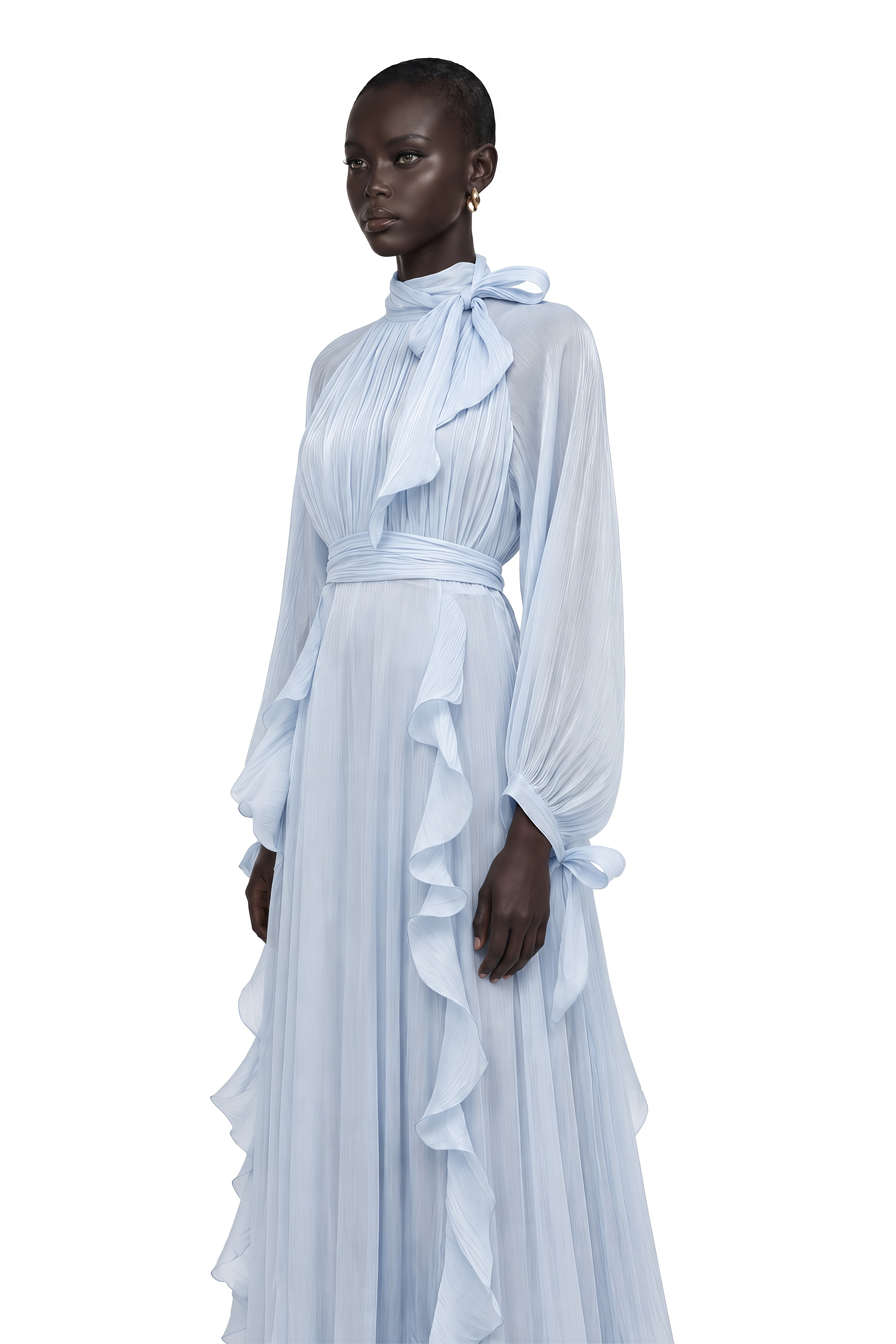 Nanette Blue Glossy Pleated Maxi Dress