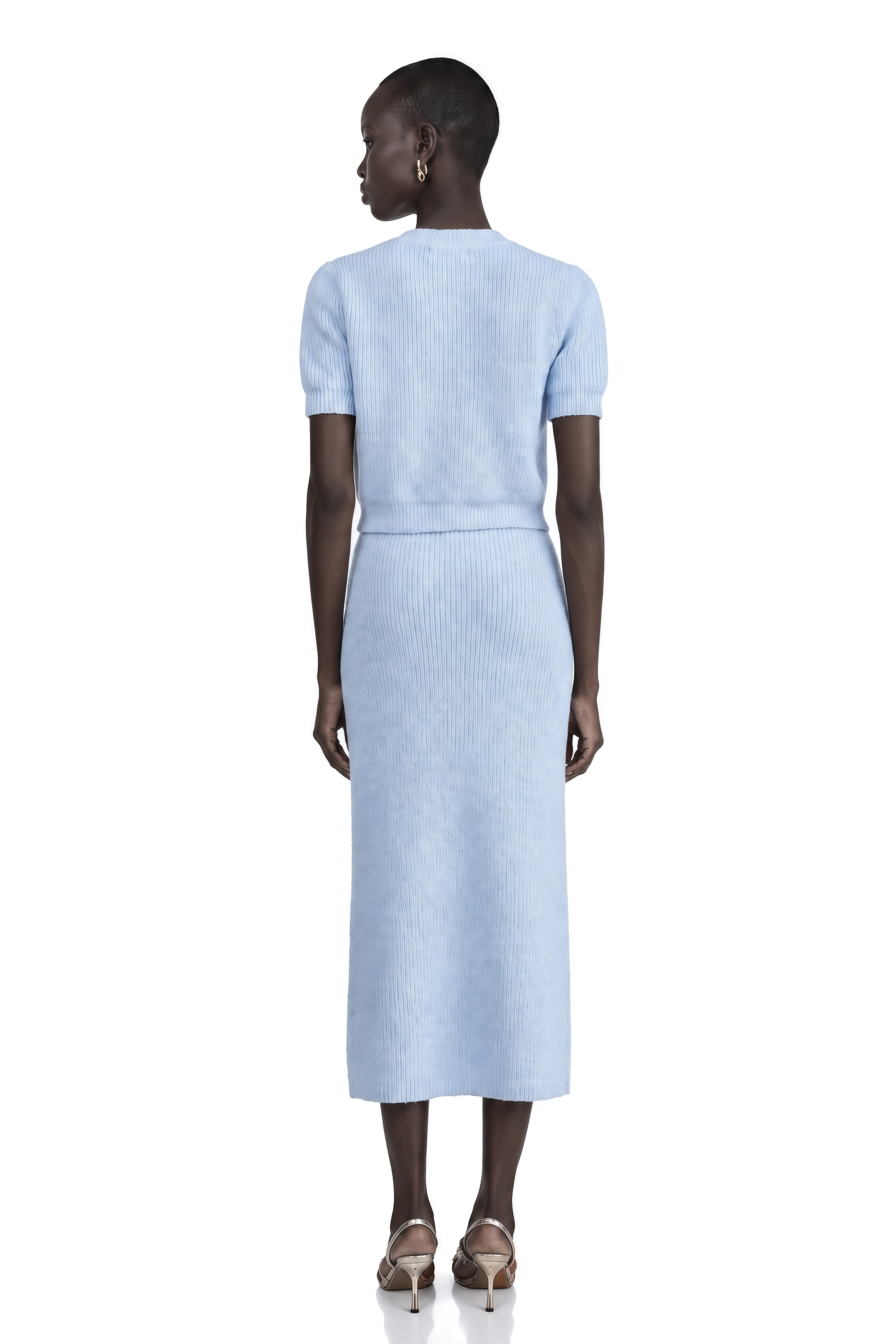 Chantal Blue Knit Two-Piece Blouse and Skirt Set