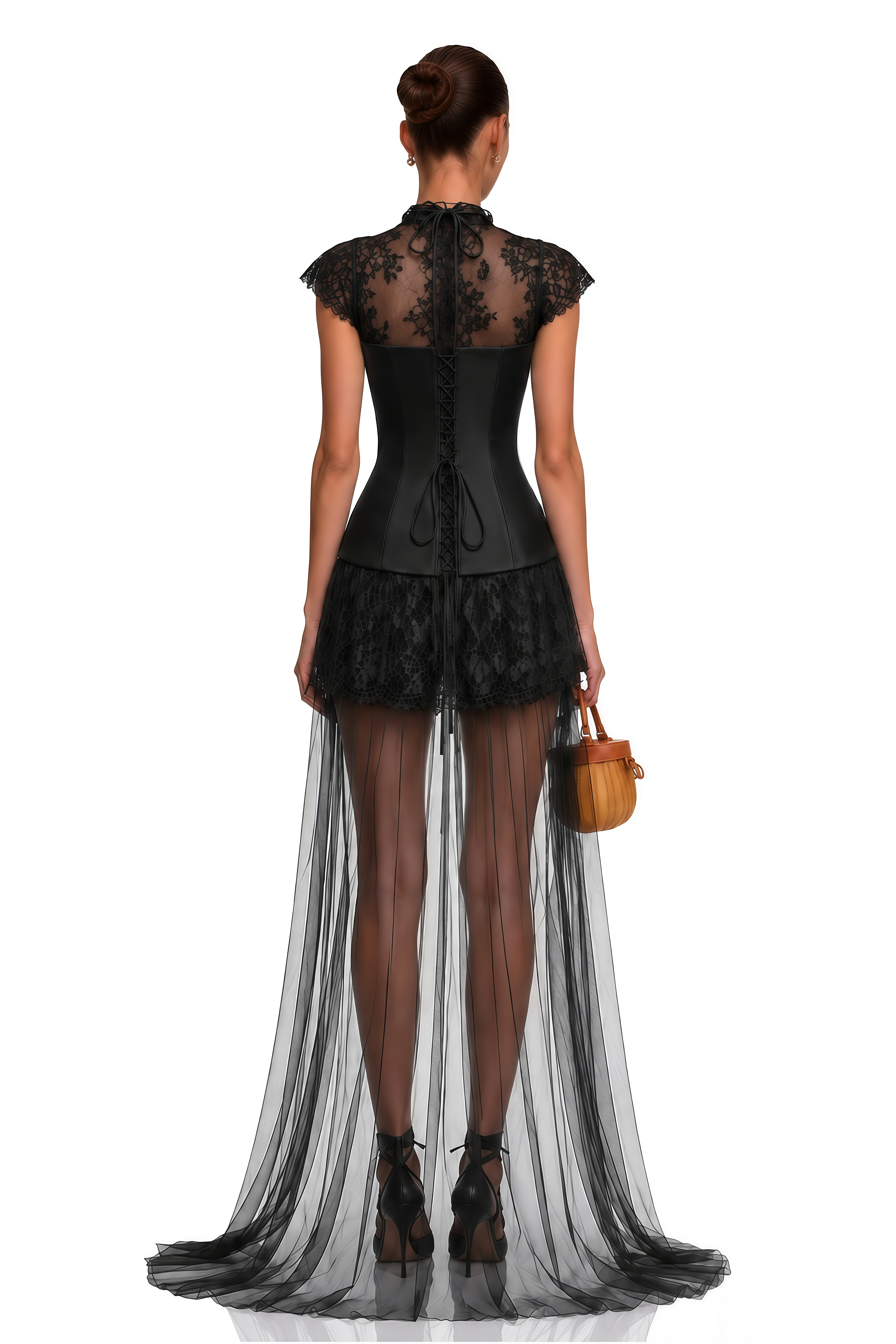 Michalina Black Lace Convertible Gown with Detachable Skirt