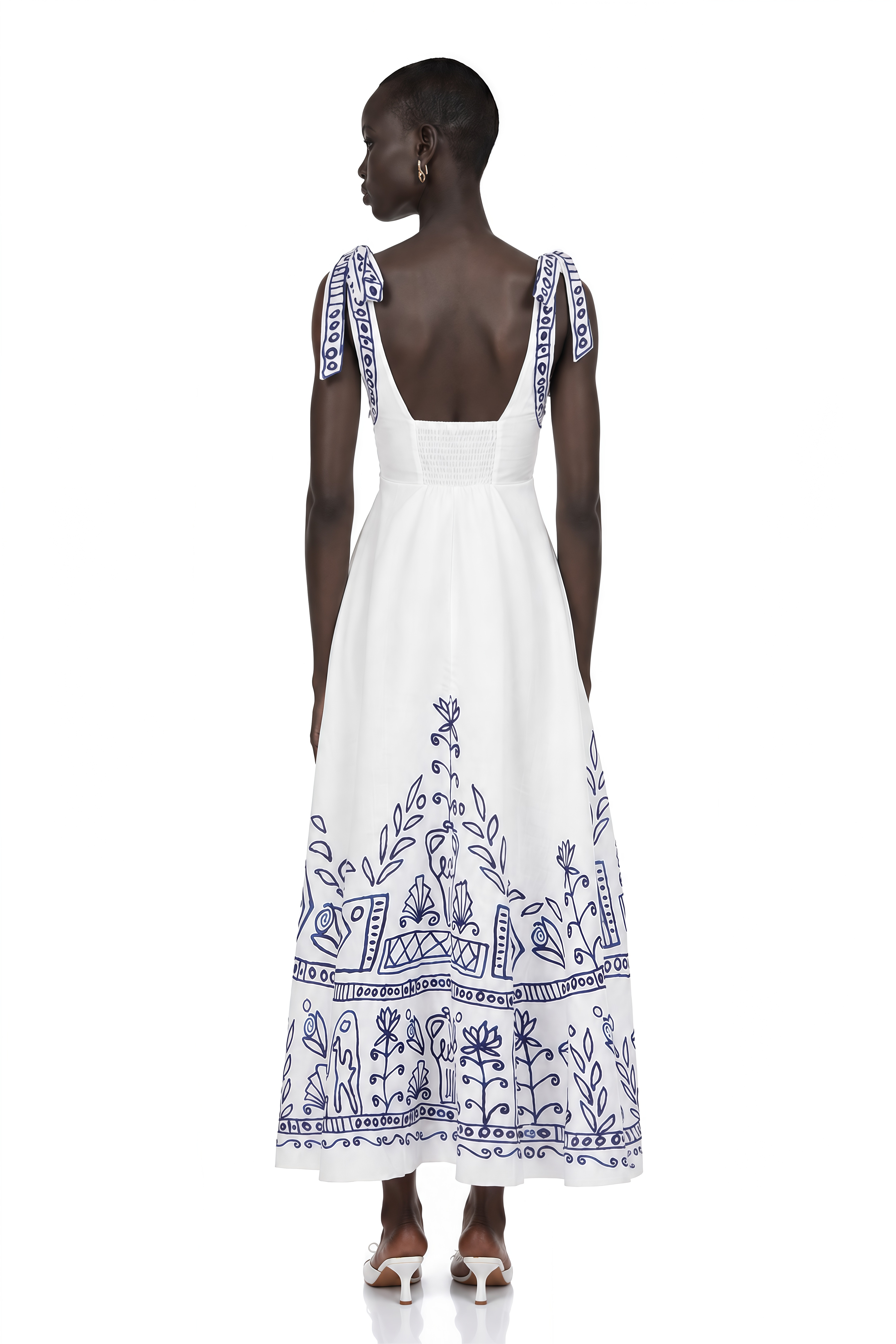 Zohar White Color Block Print Maxi Dress