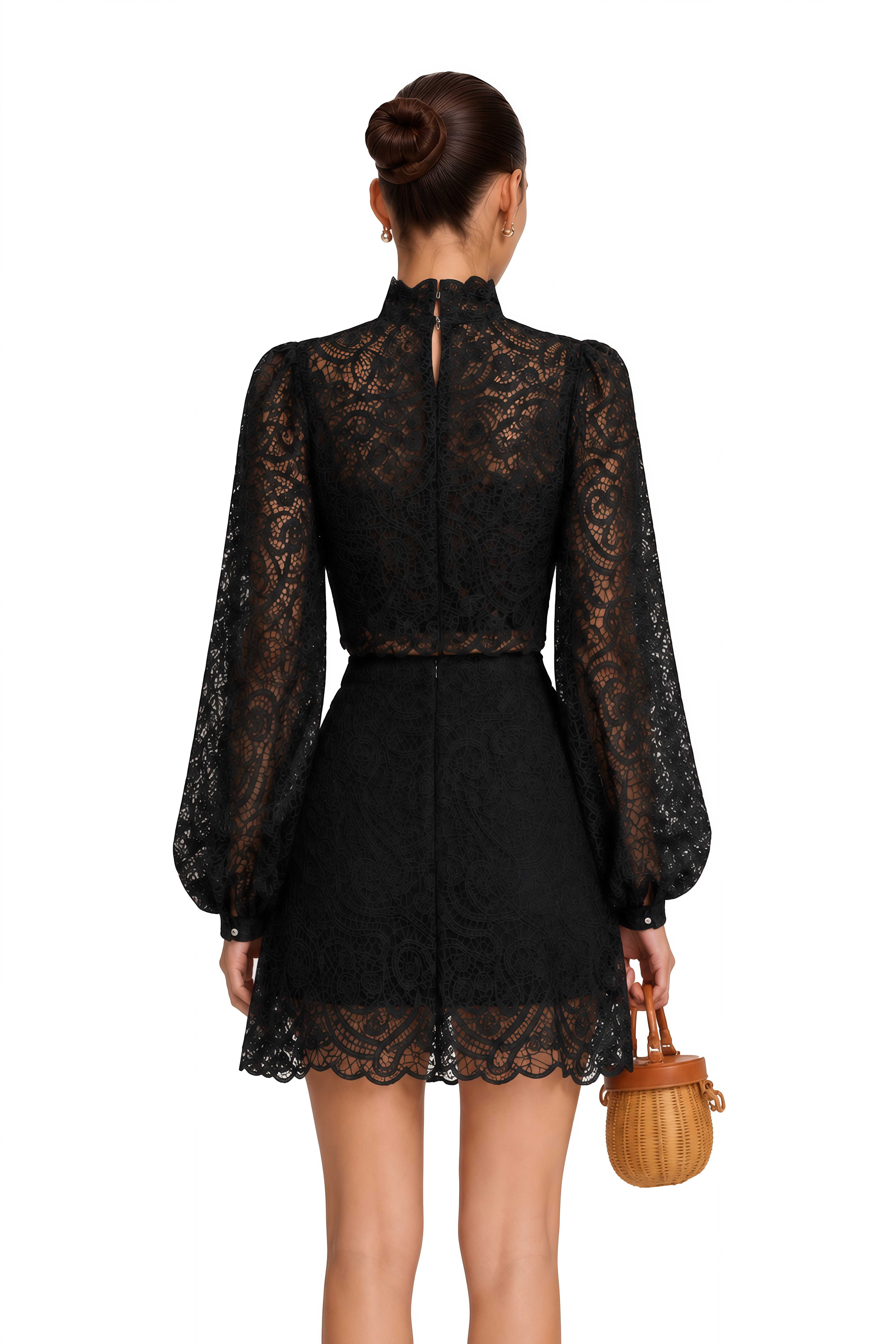 Eulalie Black Lace Blouse & Skirt Set