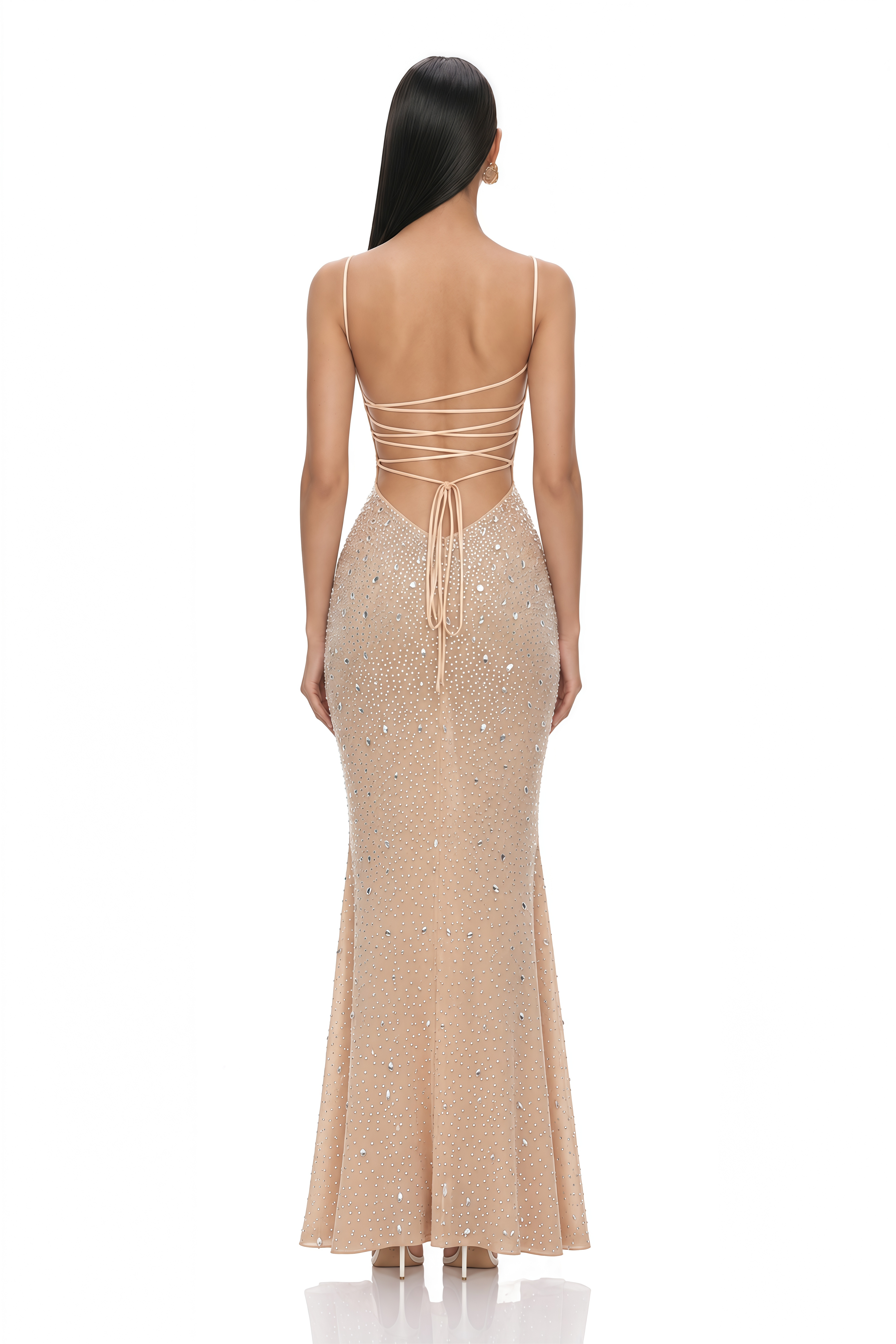 Izefia Neutral Open Back Embellished Maxi Dress