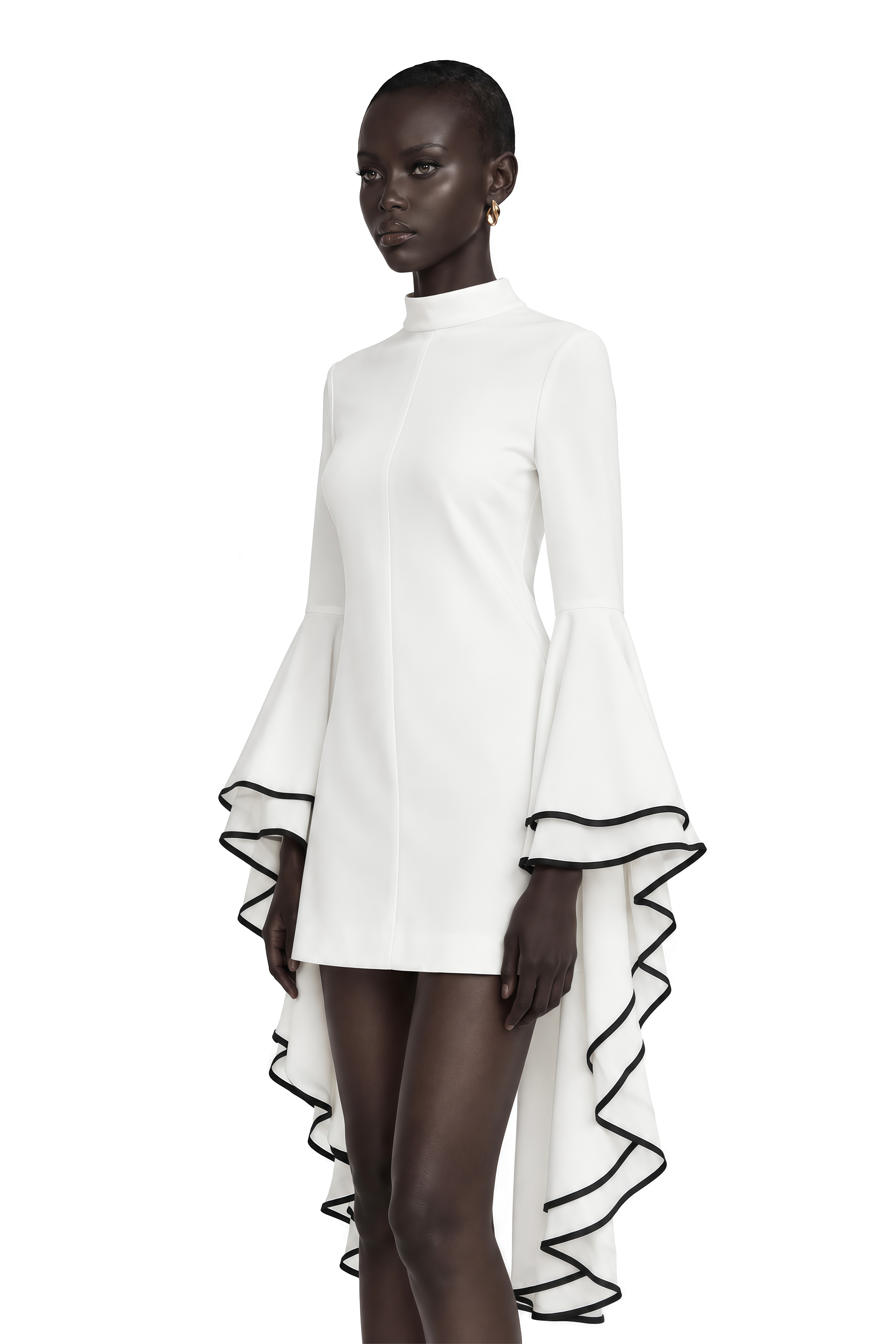 Madeleine White Ruffle-Sleeve Dress