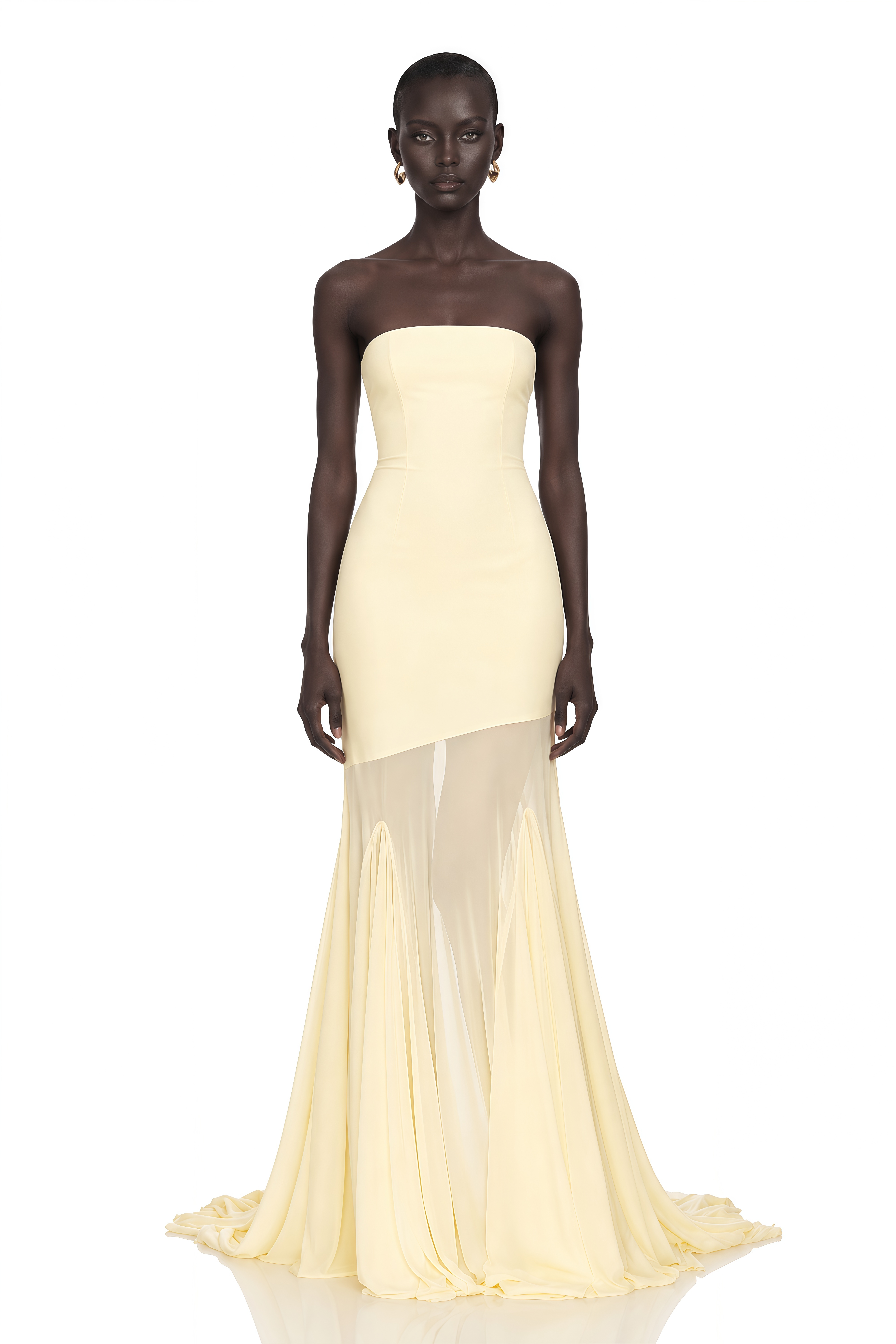 Josiane Yellow Off-Shoulder Sheer Tulle Maxi Dress