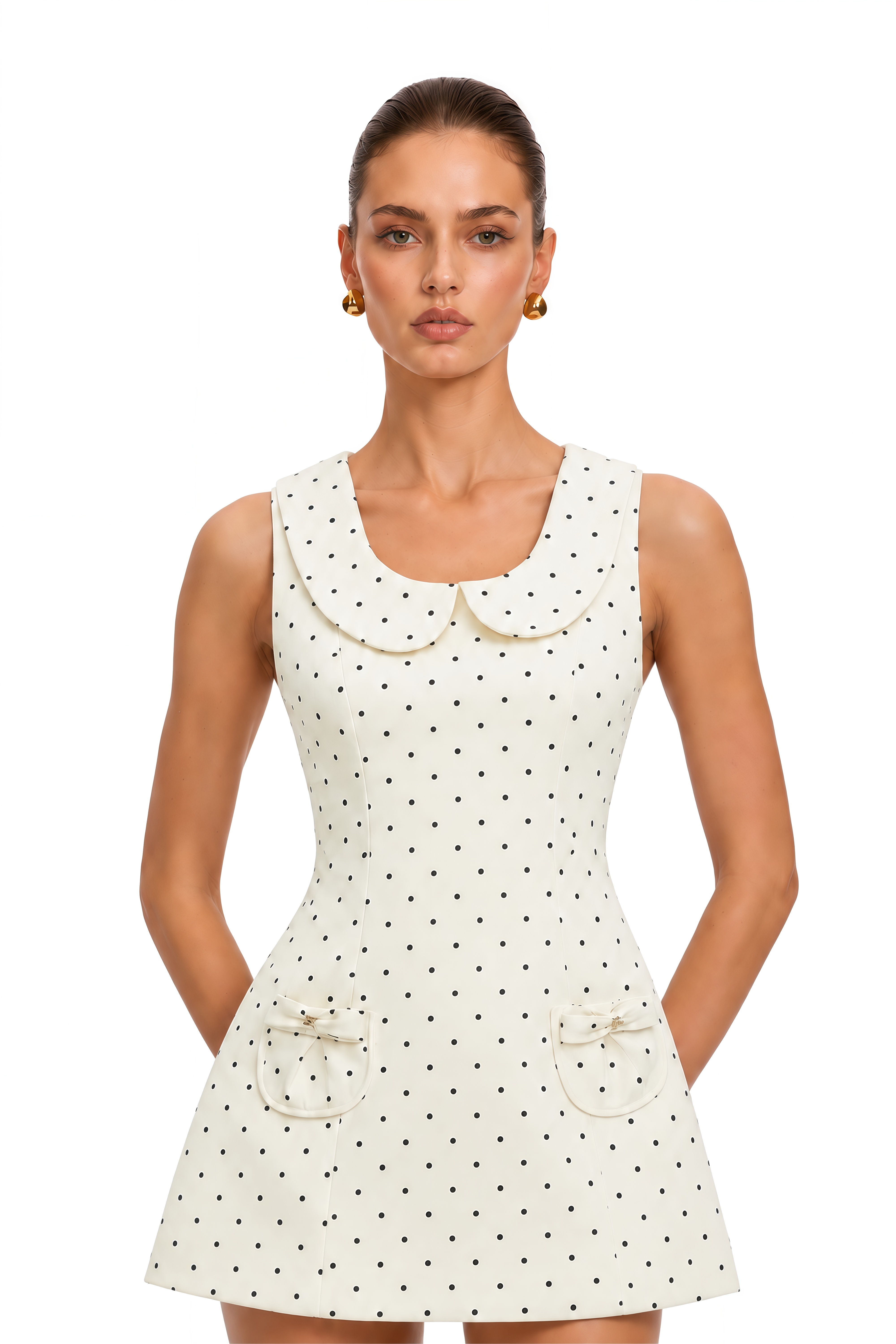 Isadora White Square Neck Polka Dot Mini Dress