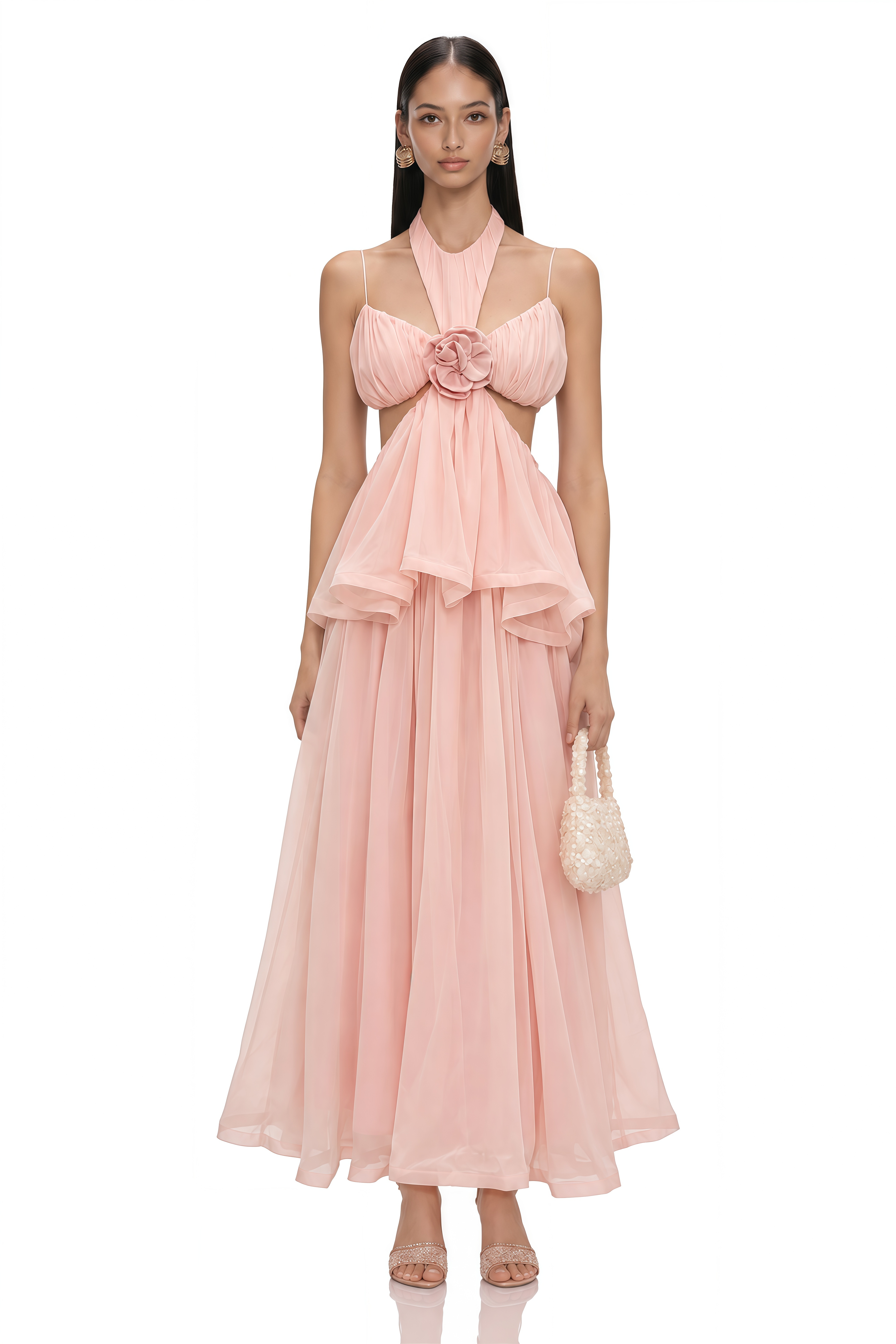 Danae Pink Cut-Out Floral-Applique Maxi Dress
