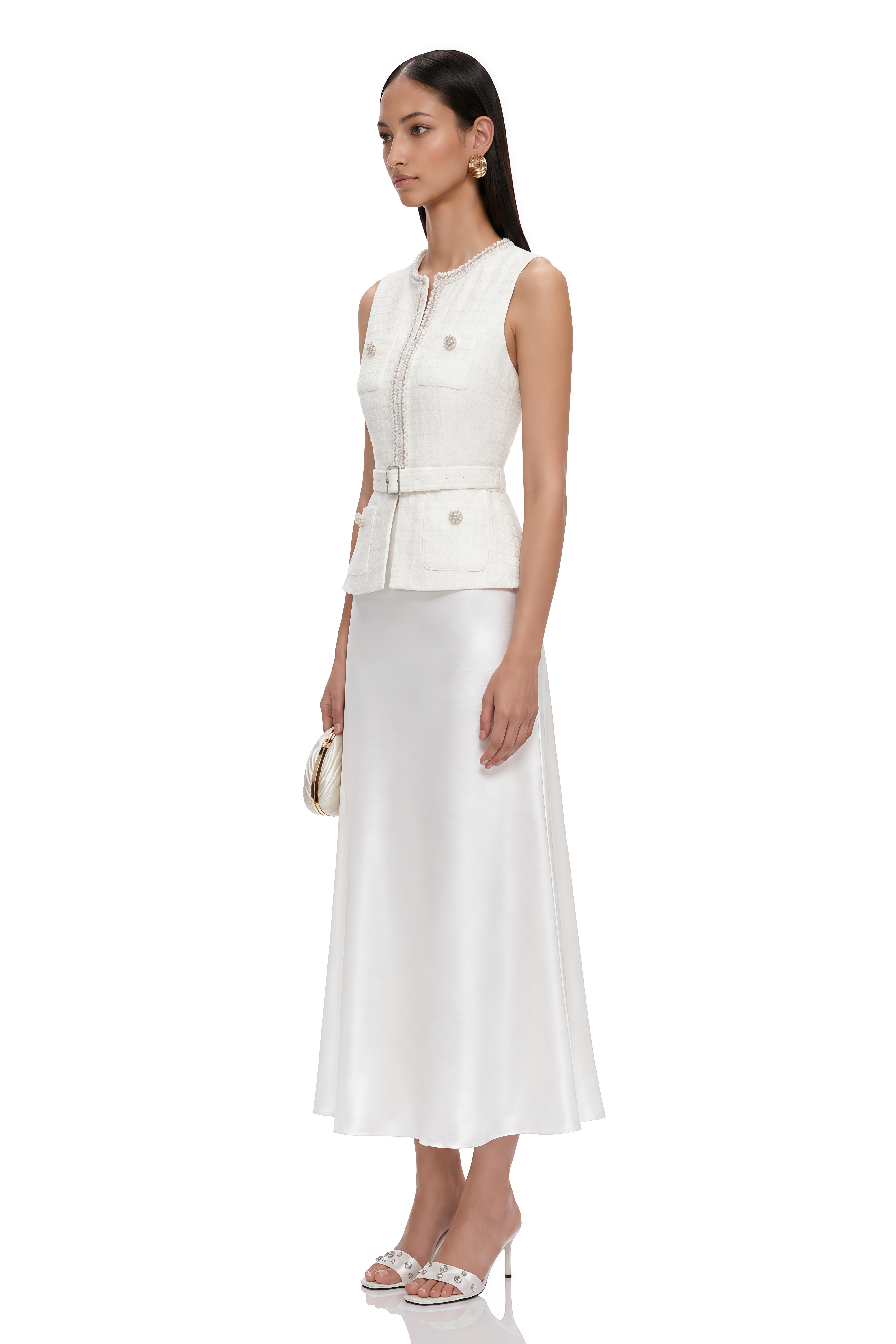 Madison White Tweed Top & Maxi Skirt Set
