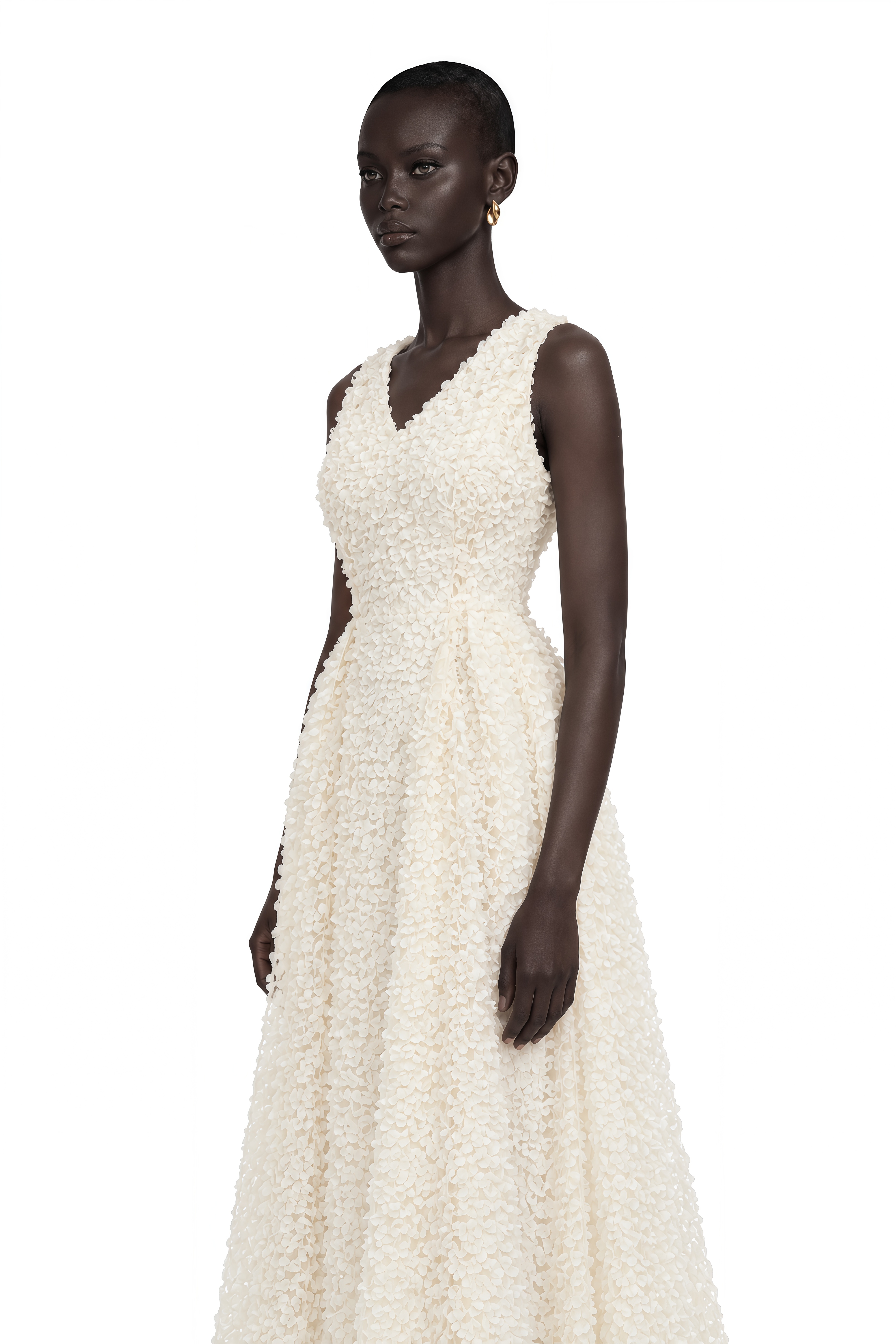 Luciana White Sleeveless Midi Dress with Fitted Bodice