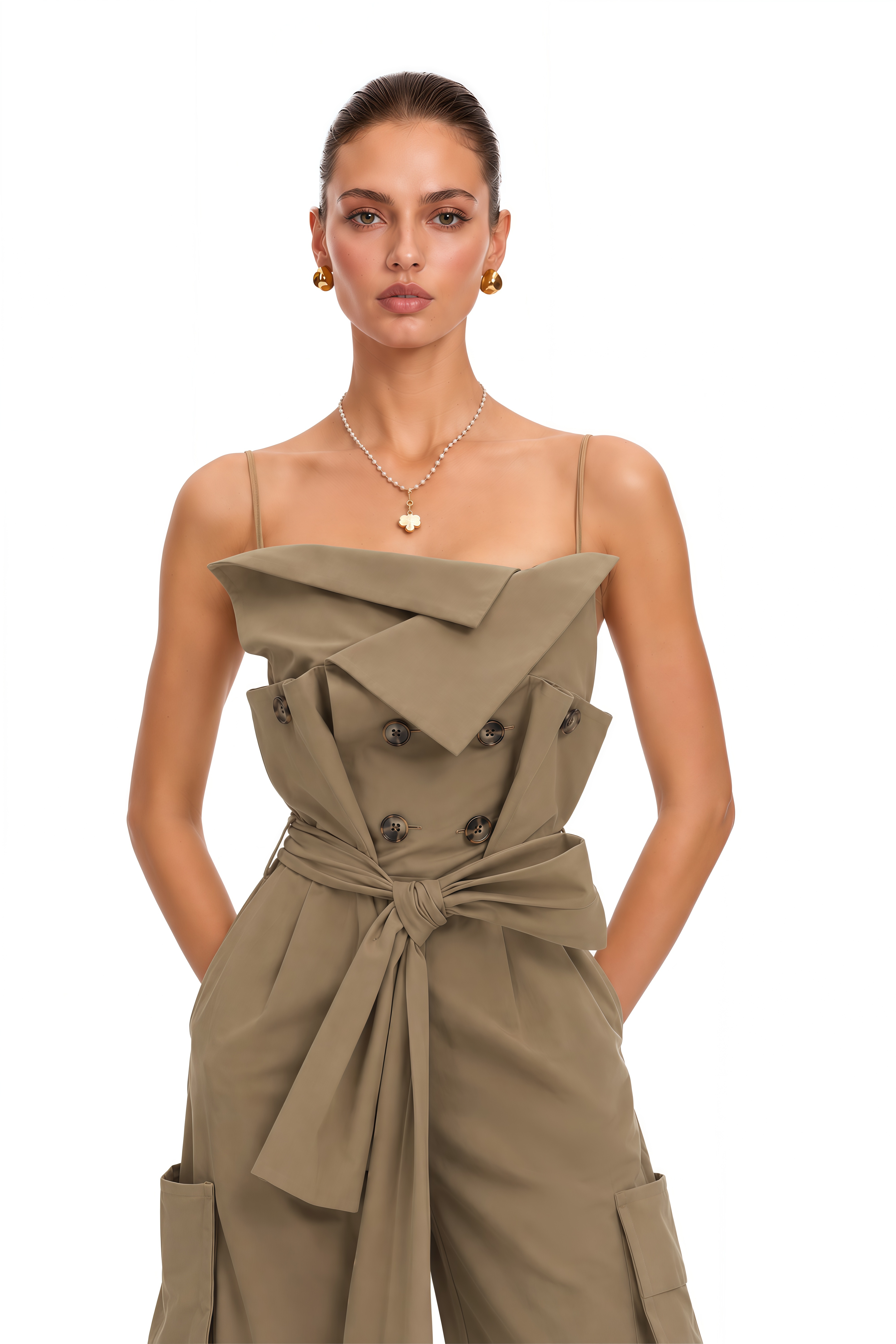 Nanette Khaki Asymmetrical Double Breasted Jumpsuit