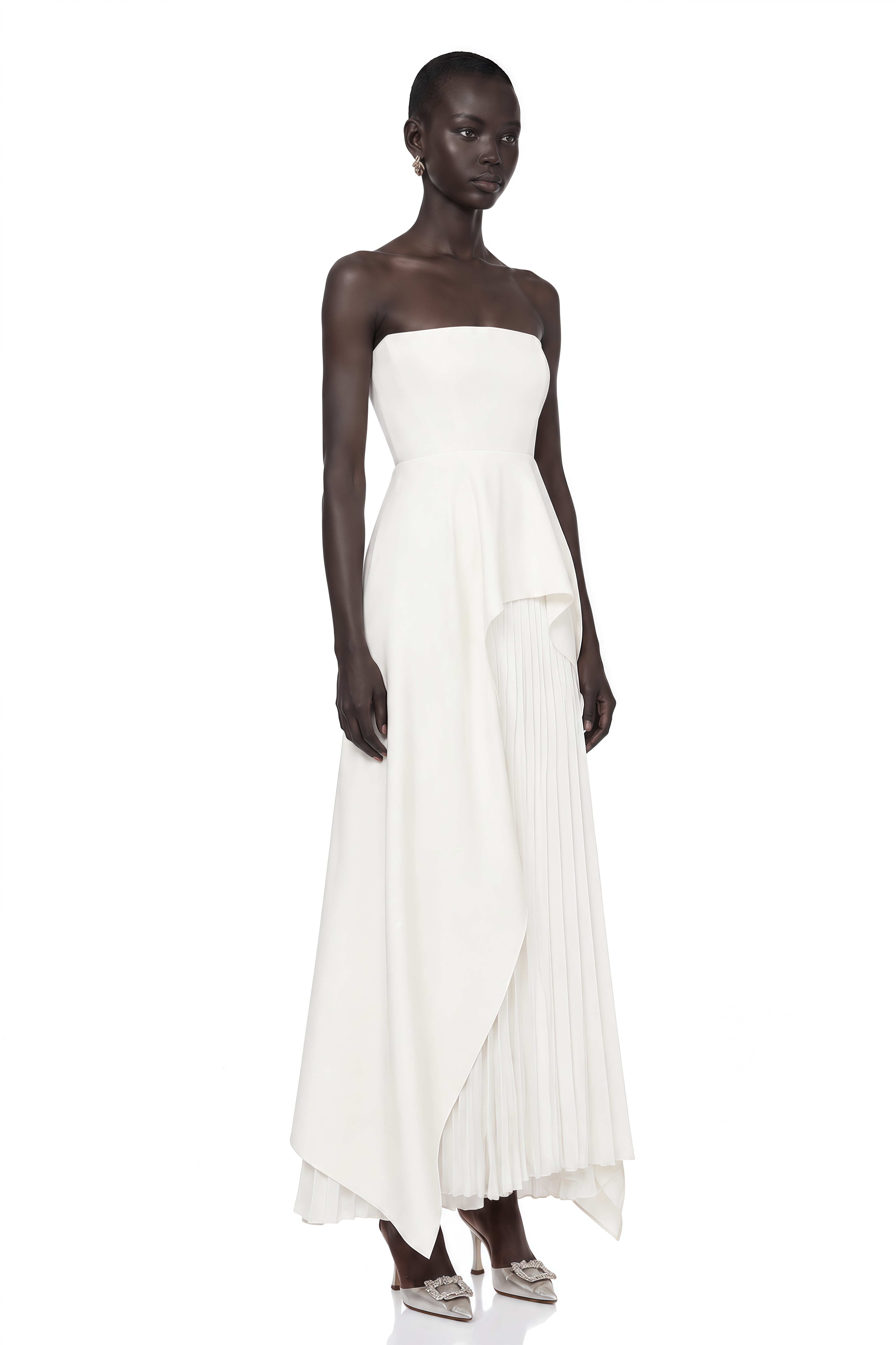 Vanessa White Pleated Off-Shoulder Maxi Dress