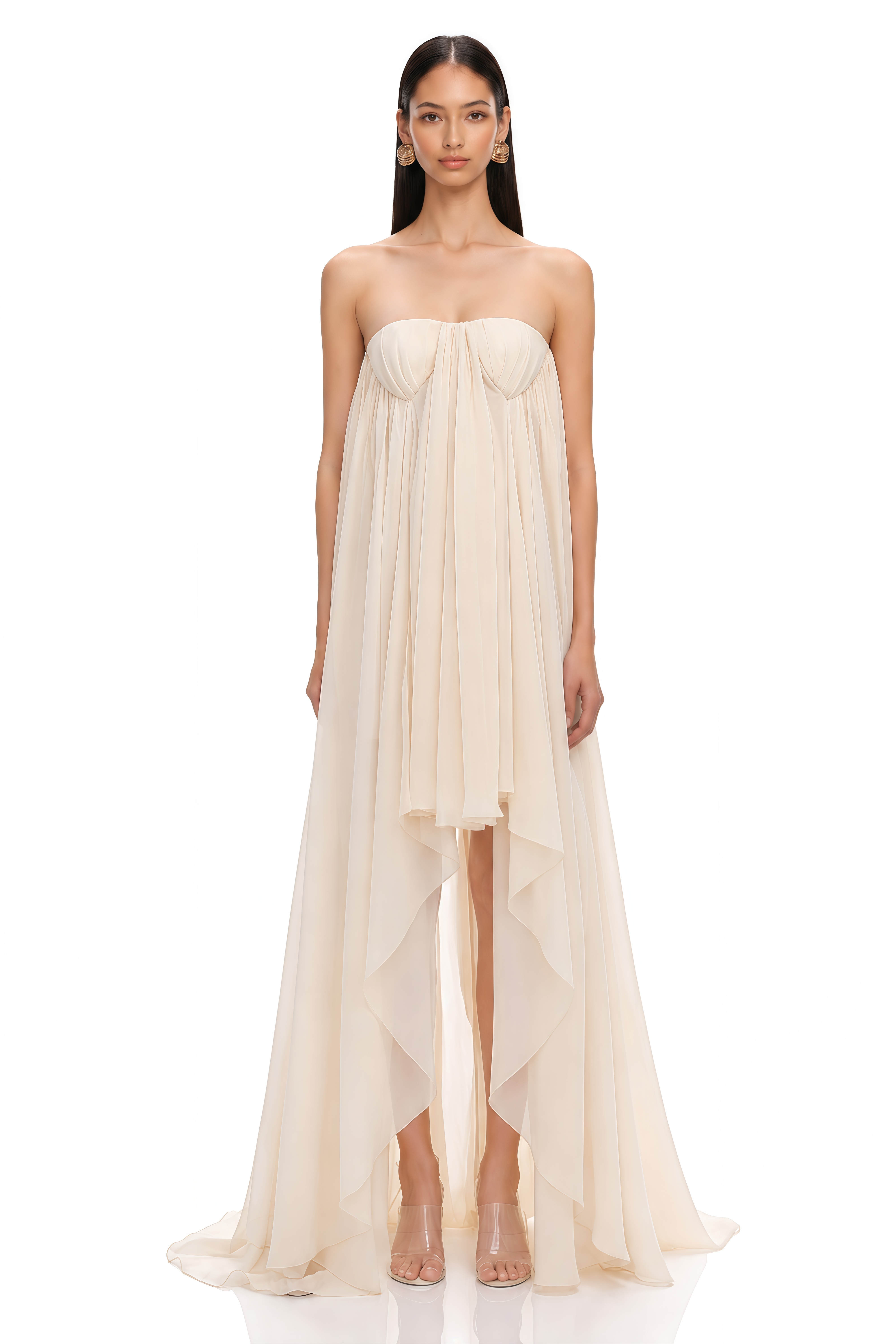 Anneli Beige Mullet Chiffon Midi Dress
