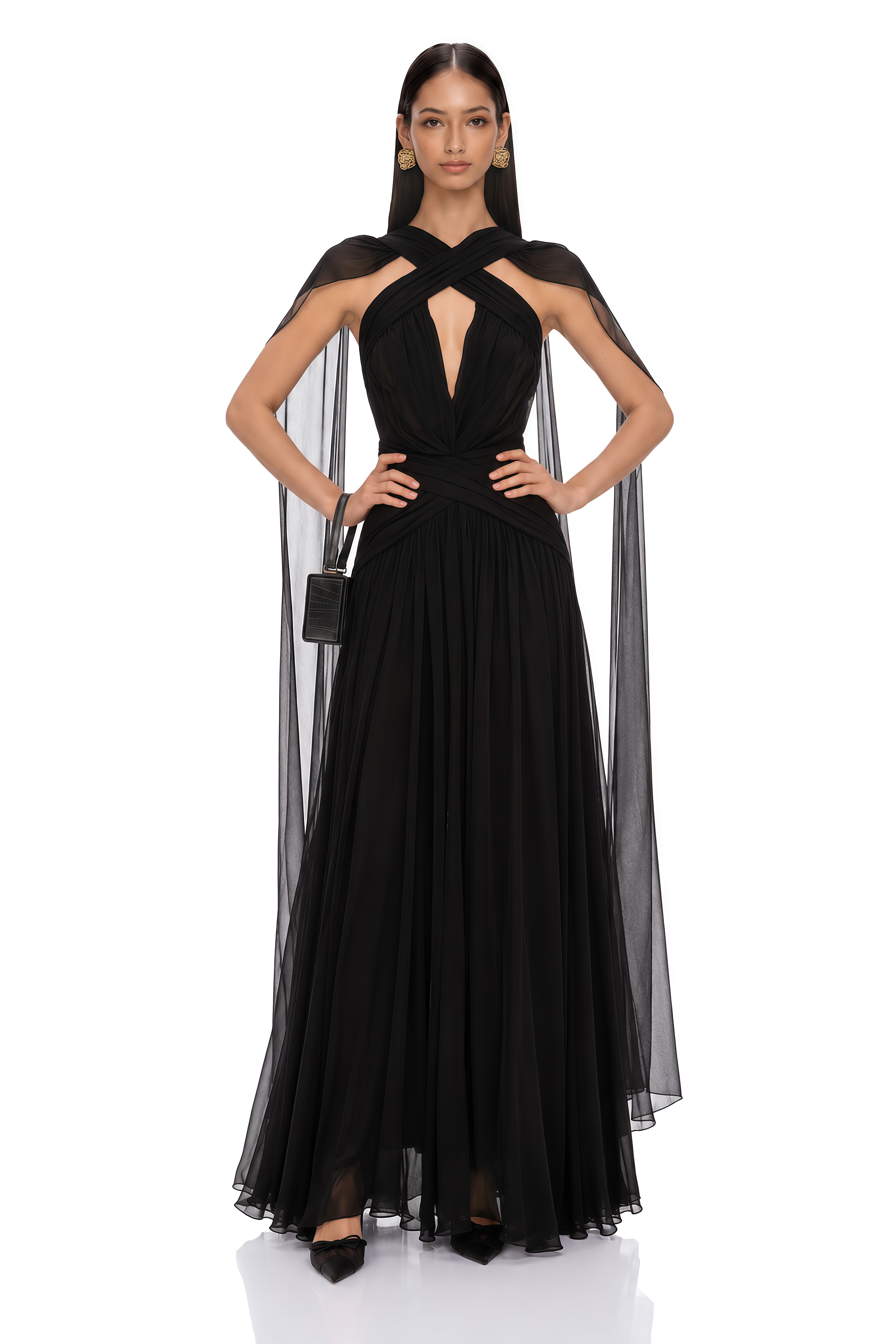 Jorge Black Open Back Ribbon Maxi Dress