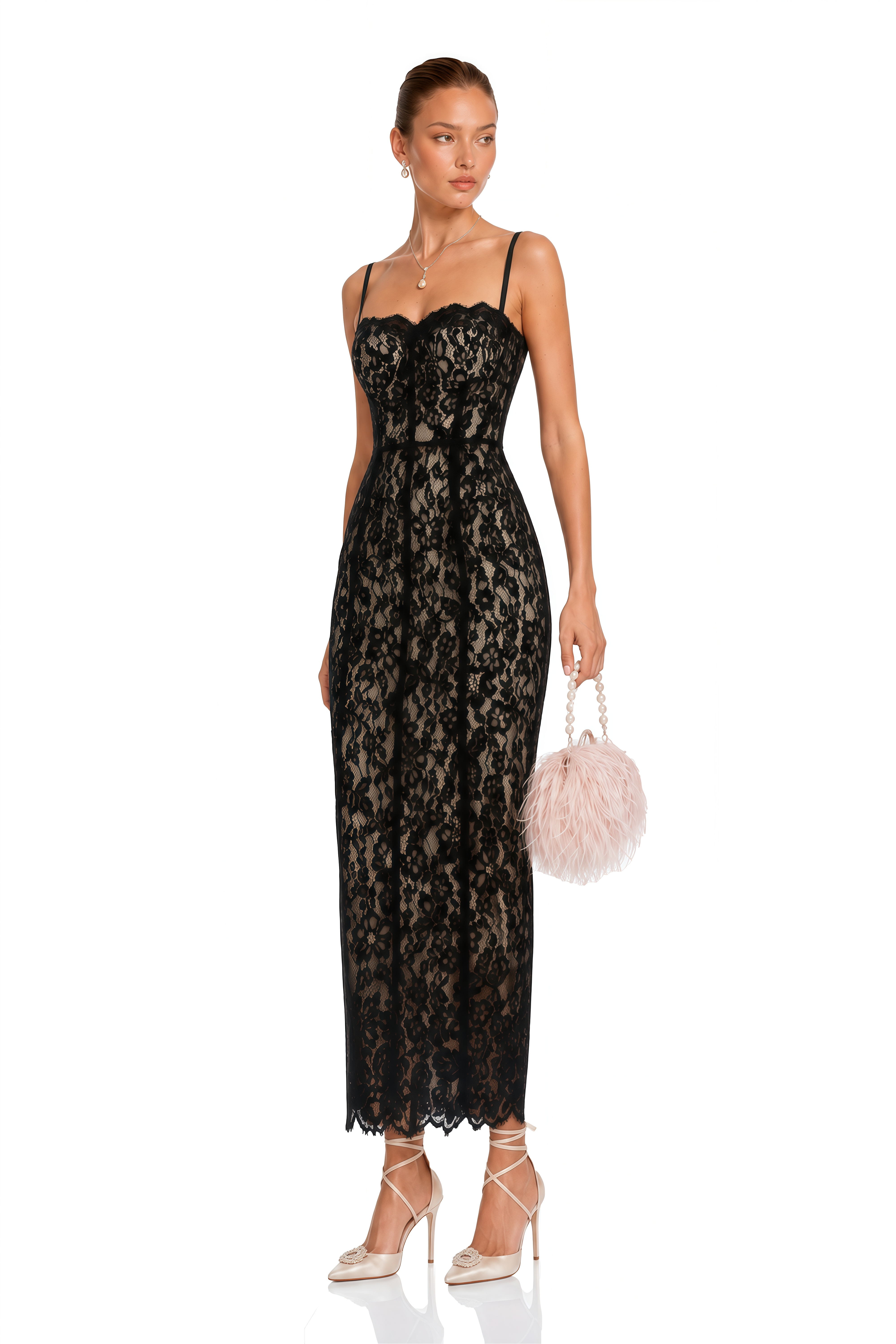 Giorgia Black Floral Lace Corset Maxi Dress