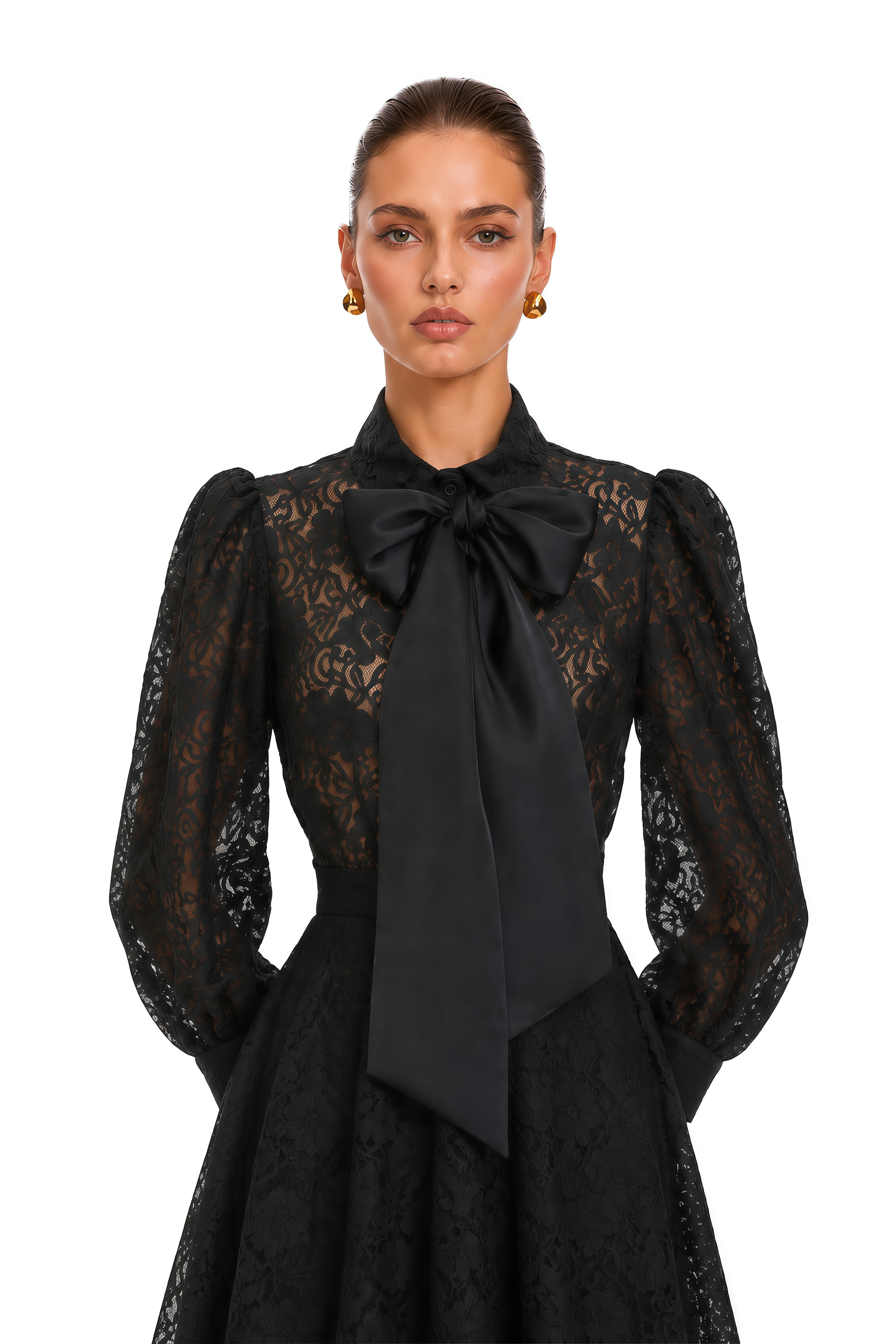 Gilberte Black Belted Shirt & Wide Leg Pants Set