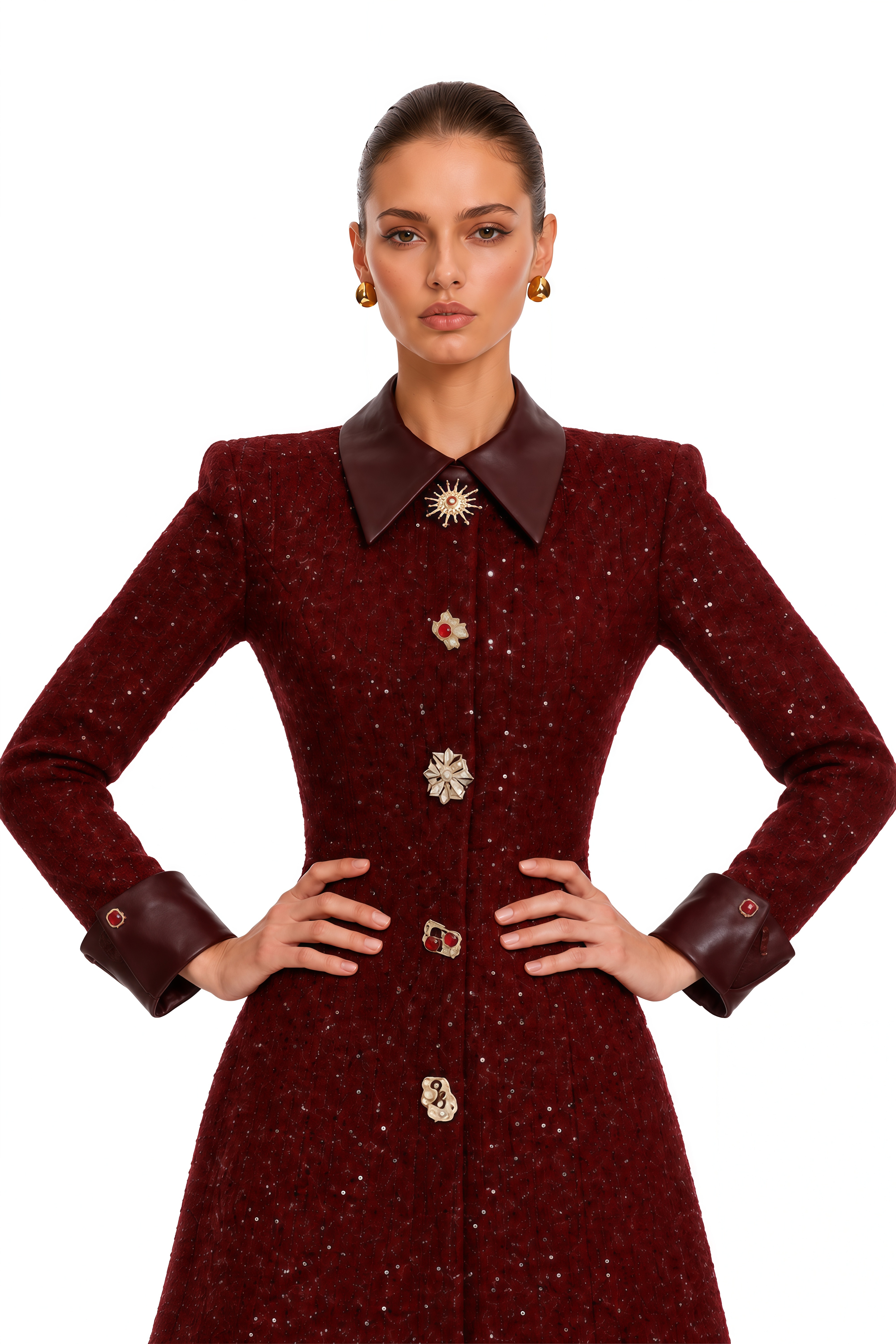 Ancora Red Embellished Tweed Mini Dress