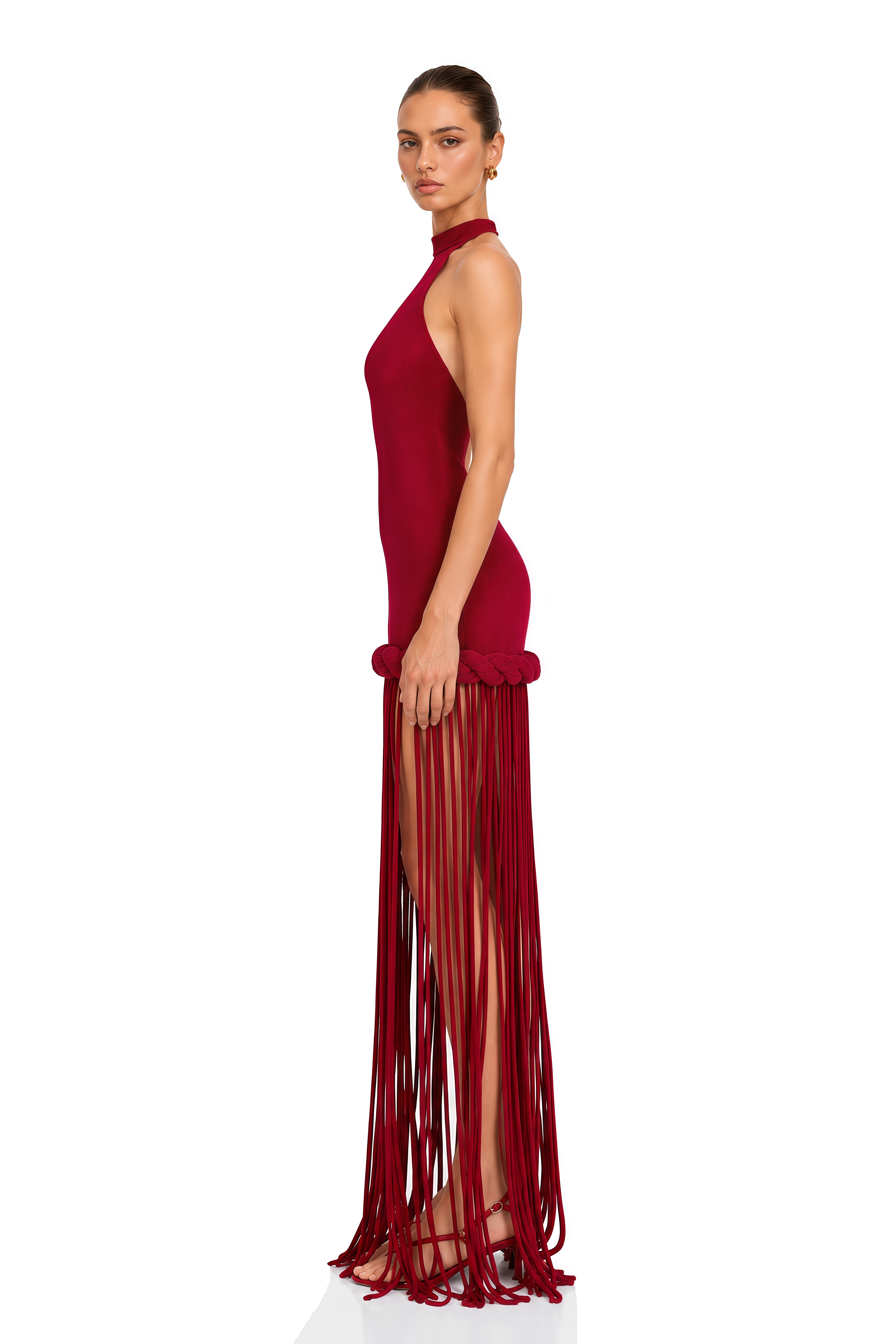 Aida Red Halterneck Velvet Maxi Dress