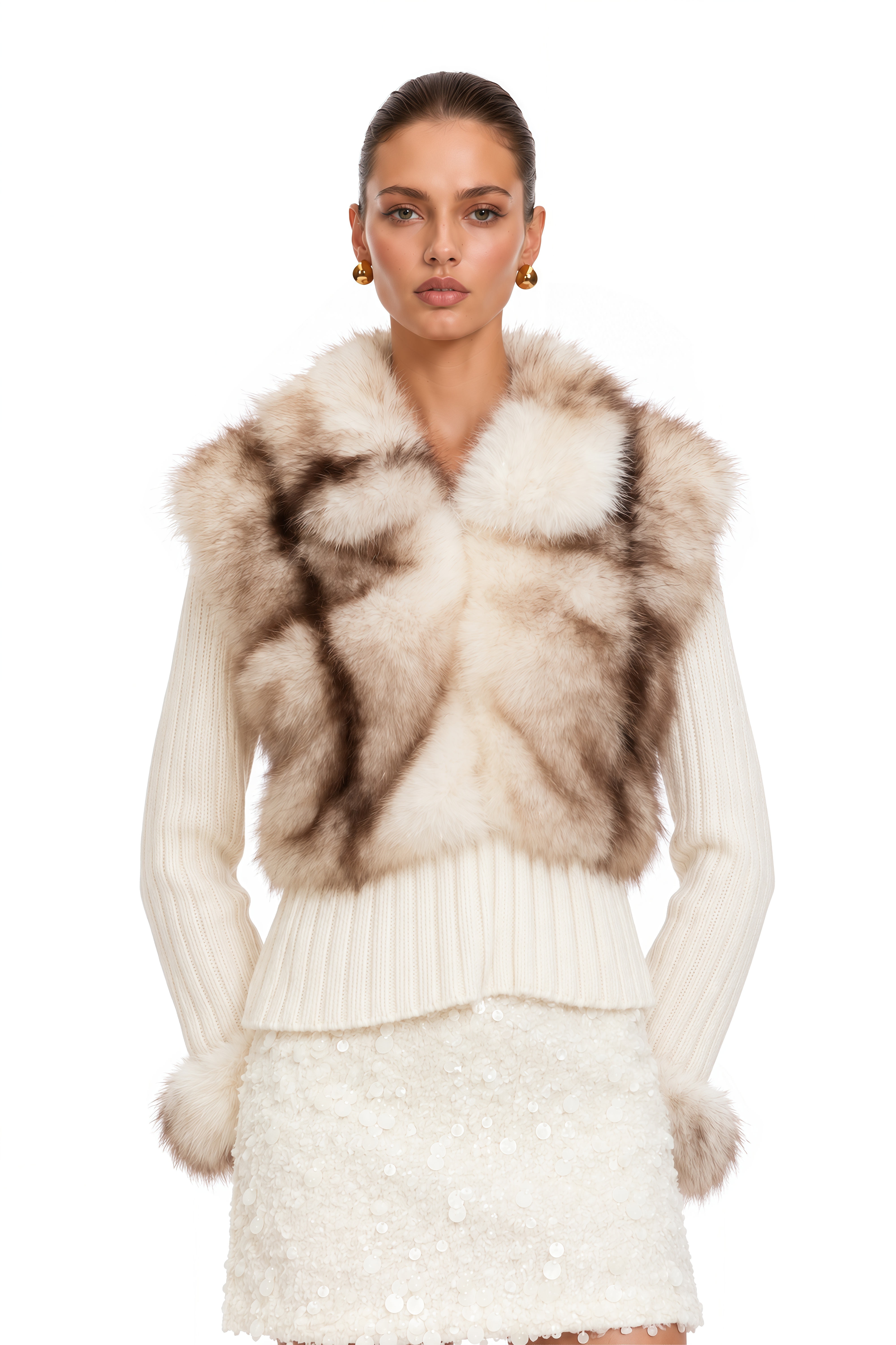 Laetiecia faux-fur ribbed-knit jacket
