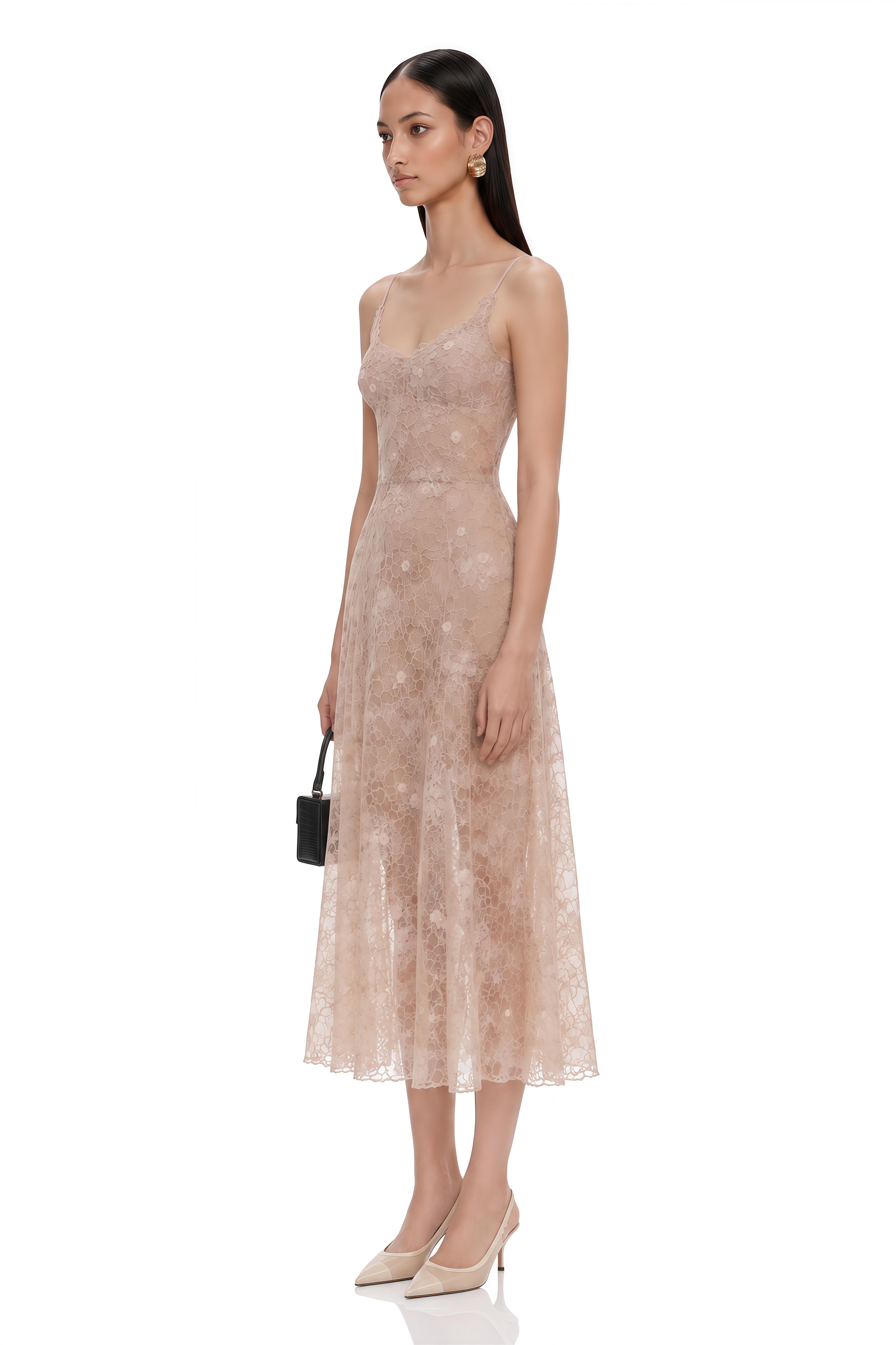 Kristoffer Pink Floral Lace Midi Dress