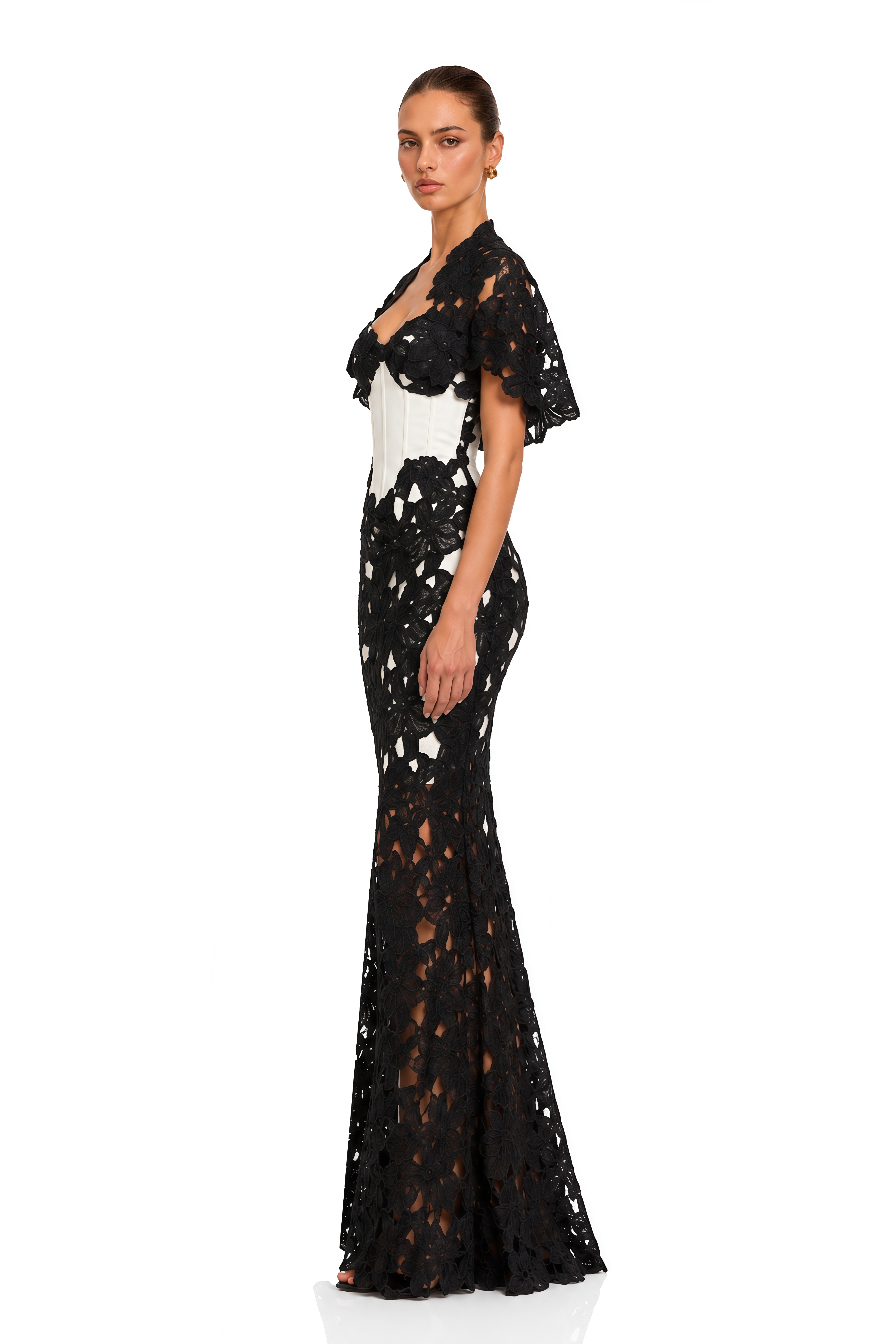 Kamila Black Color Block Maxi Dress with Cut-Outs