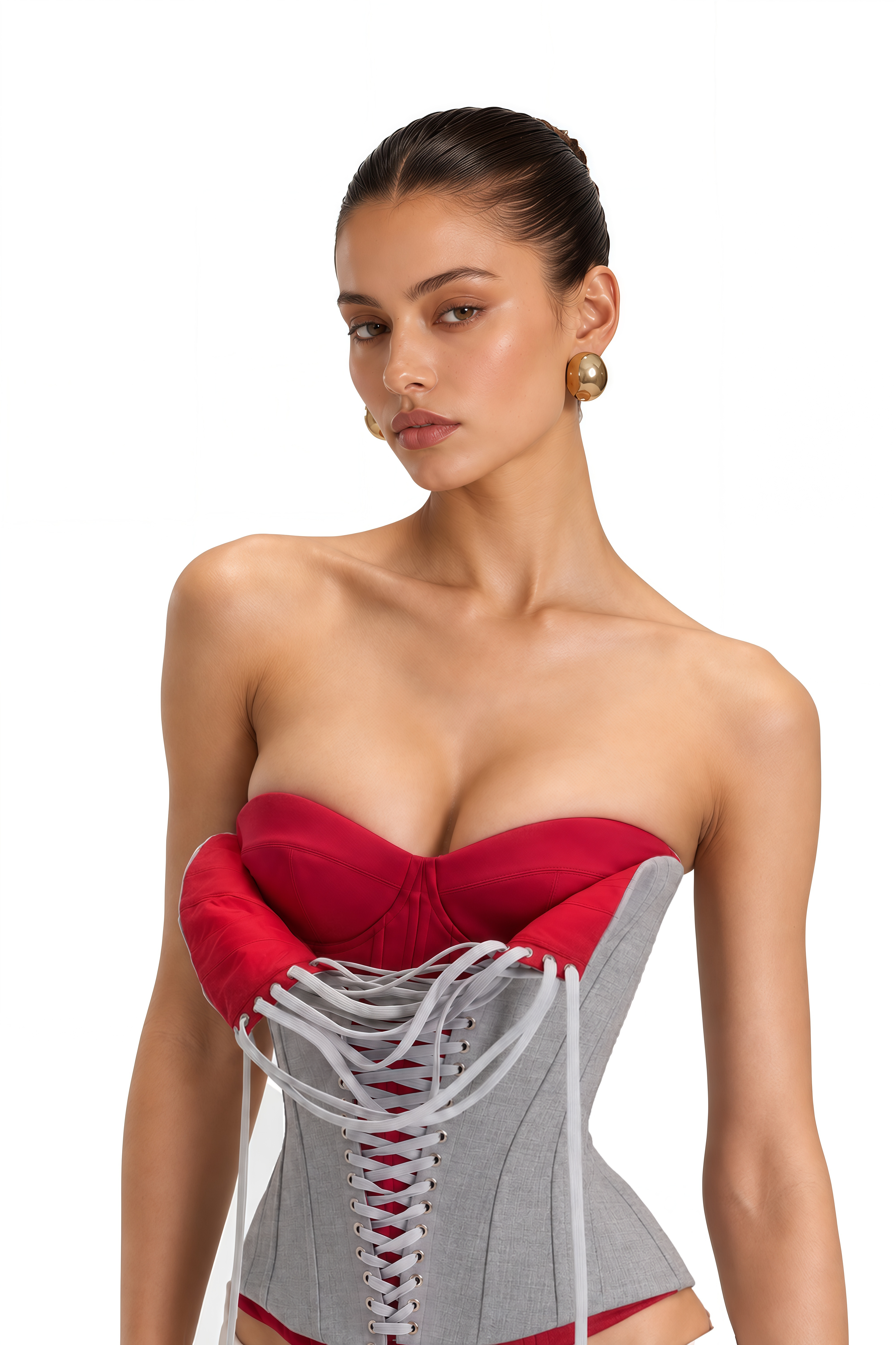 Zafira Grey Color Block Corset Top & Pencil Midi Skirt Set