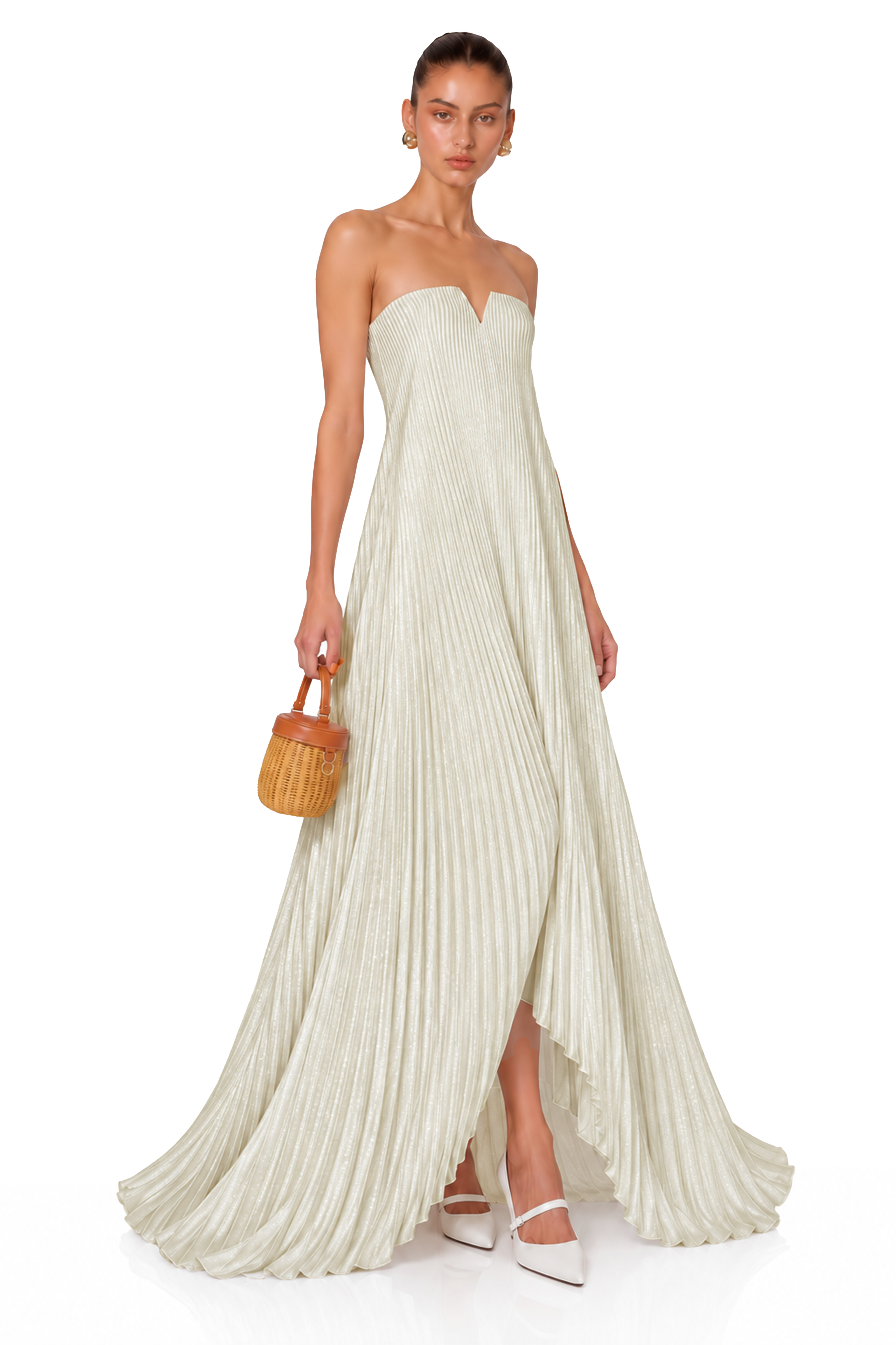 Satine Gold Fully-pleated Maxi Dress