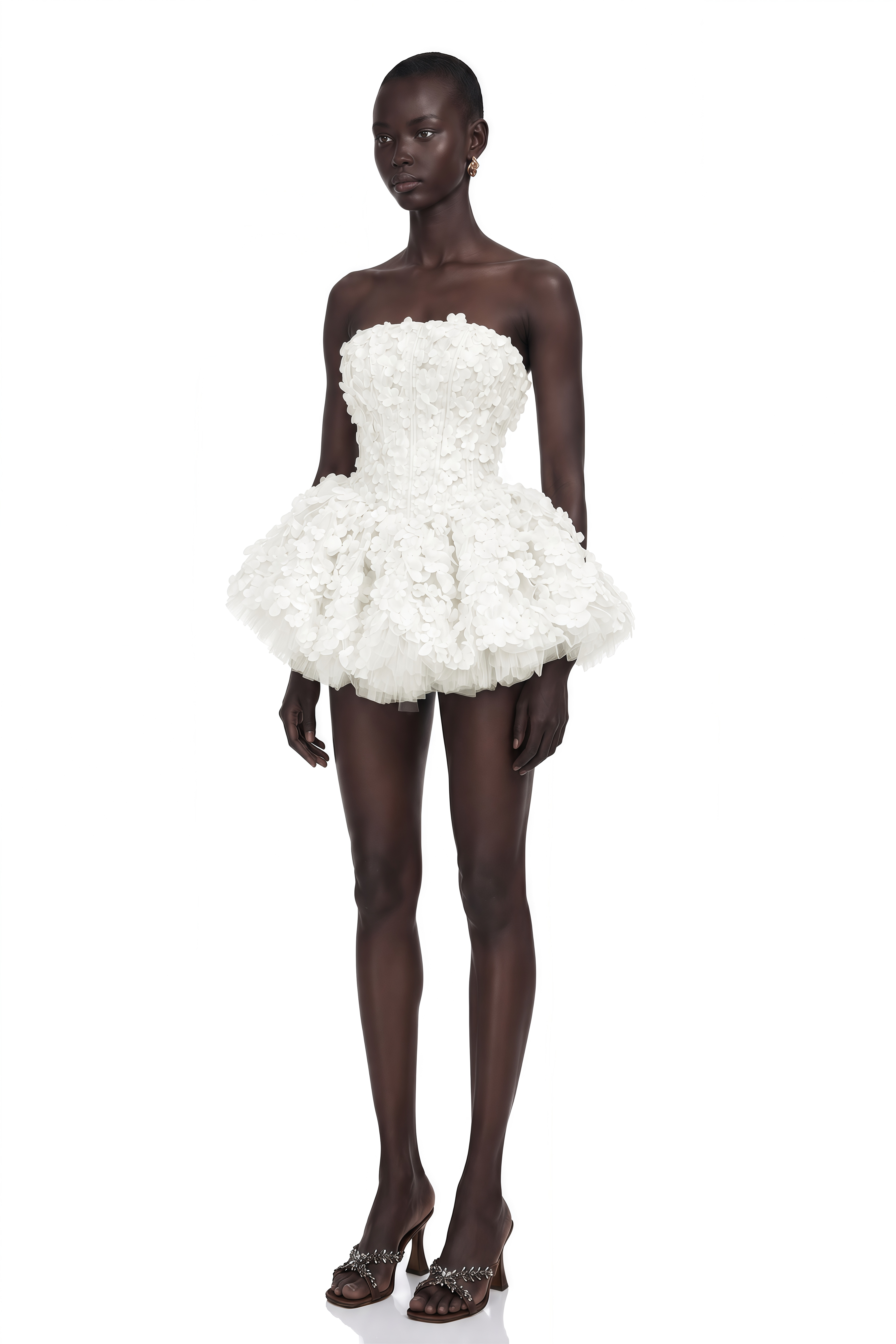 June White 3D Petal Puff Mini Dress