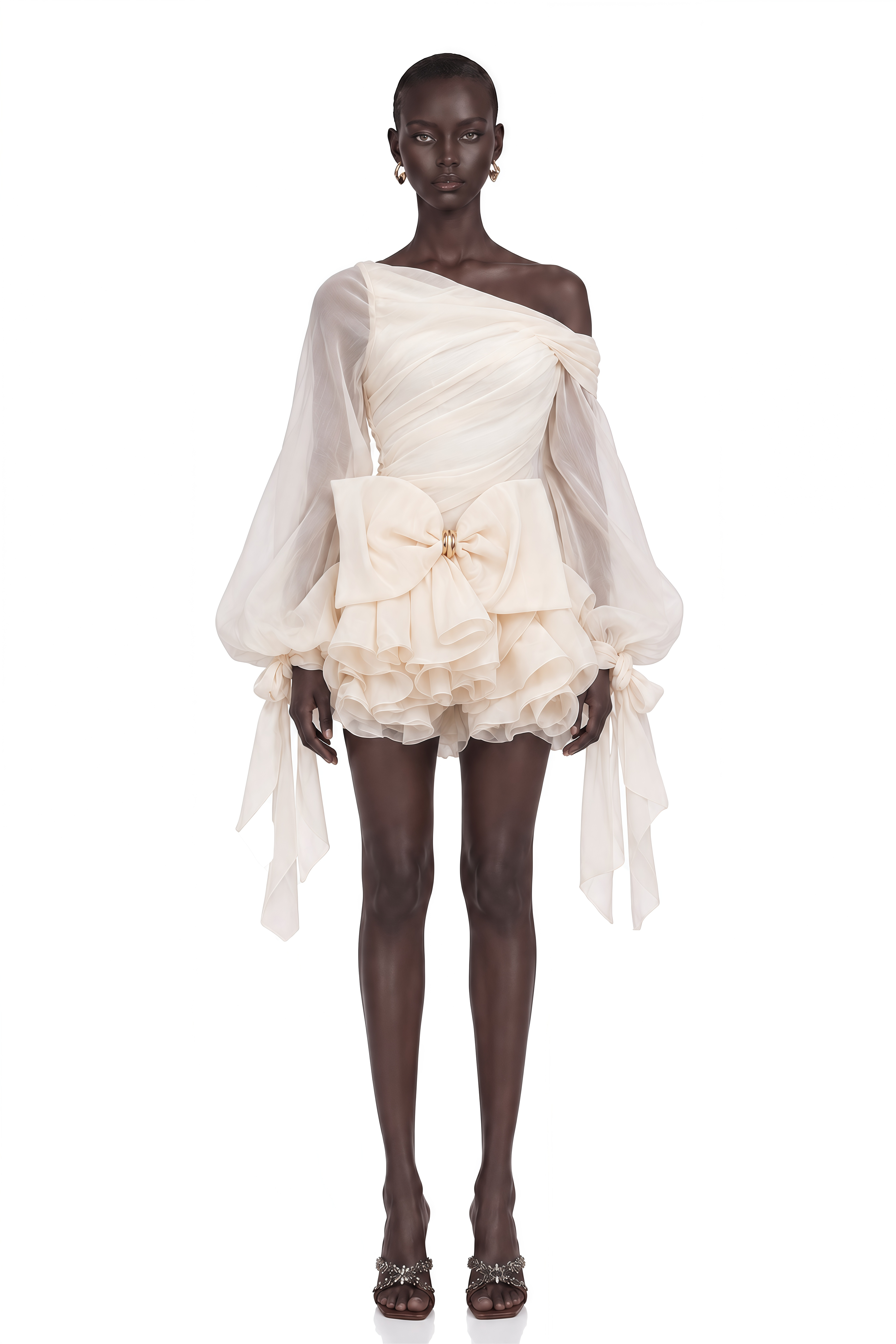 Irina White Bowknot Bubble Mini Dress
