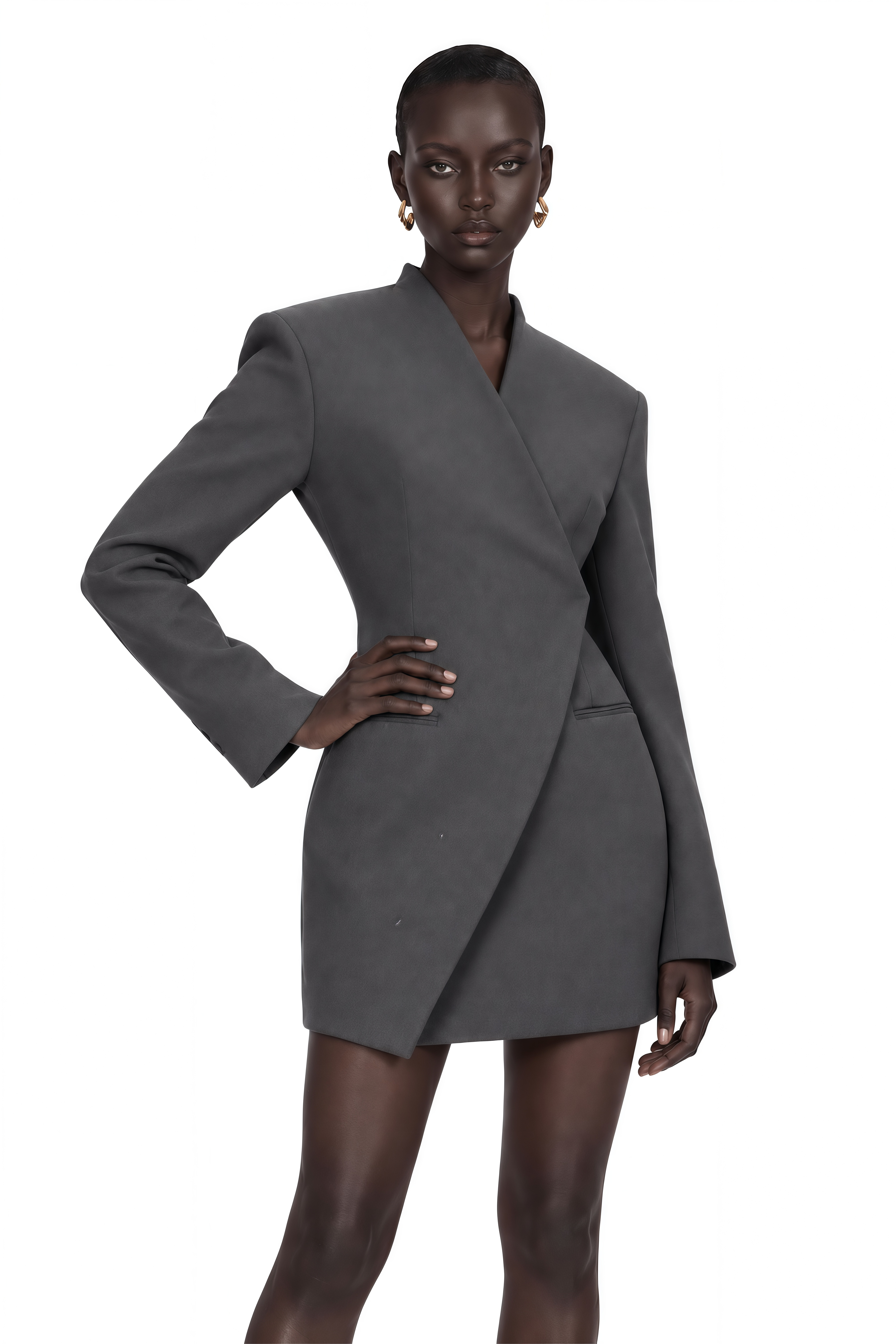 Silvan Grey Asymmetrical Collarless Blazer