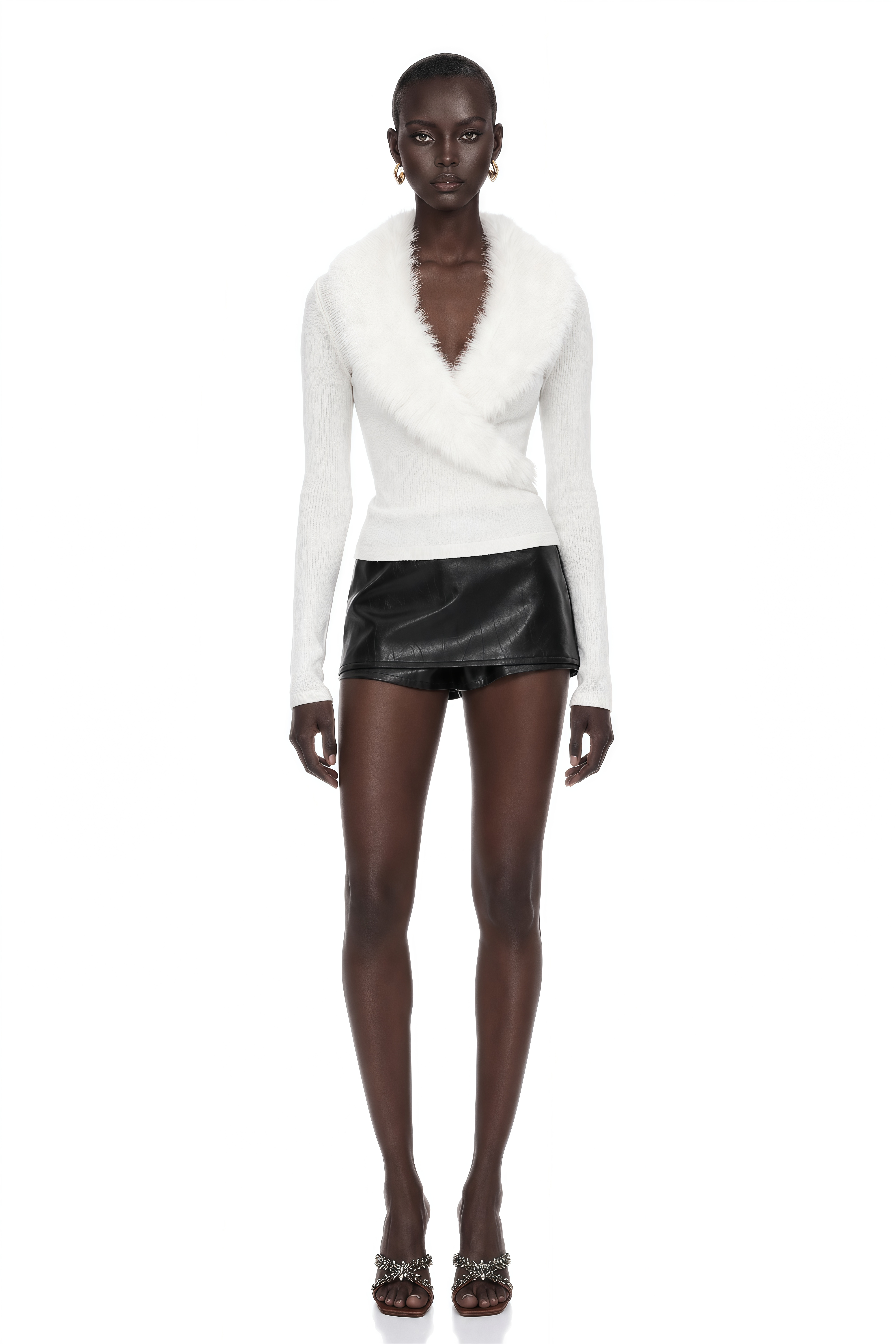 Marguerite White Fur Trim Top
