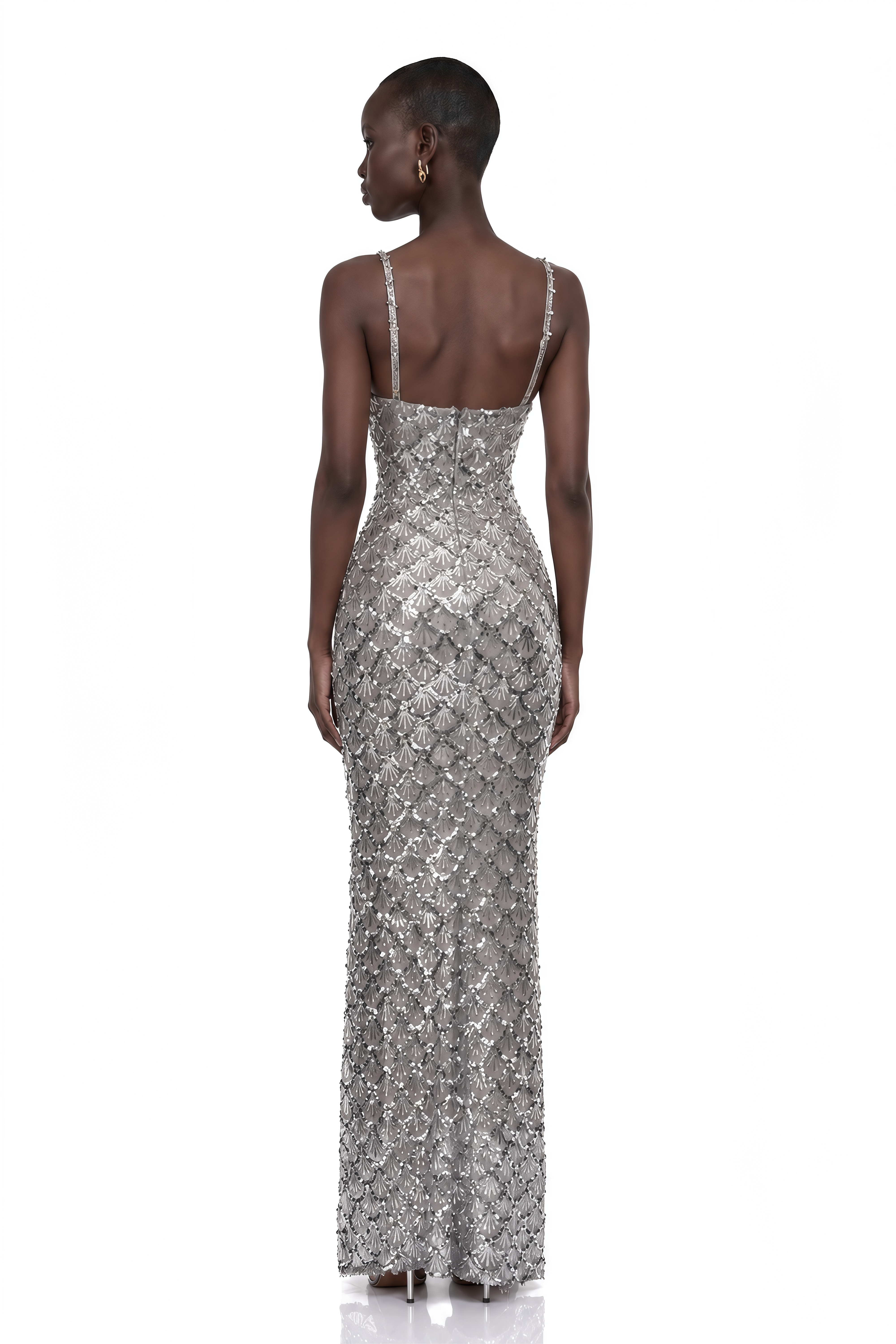 Tehila Silver Embellished Mermaid Maxi Dress