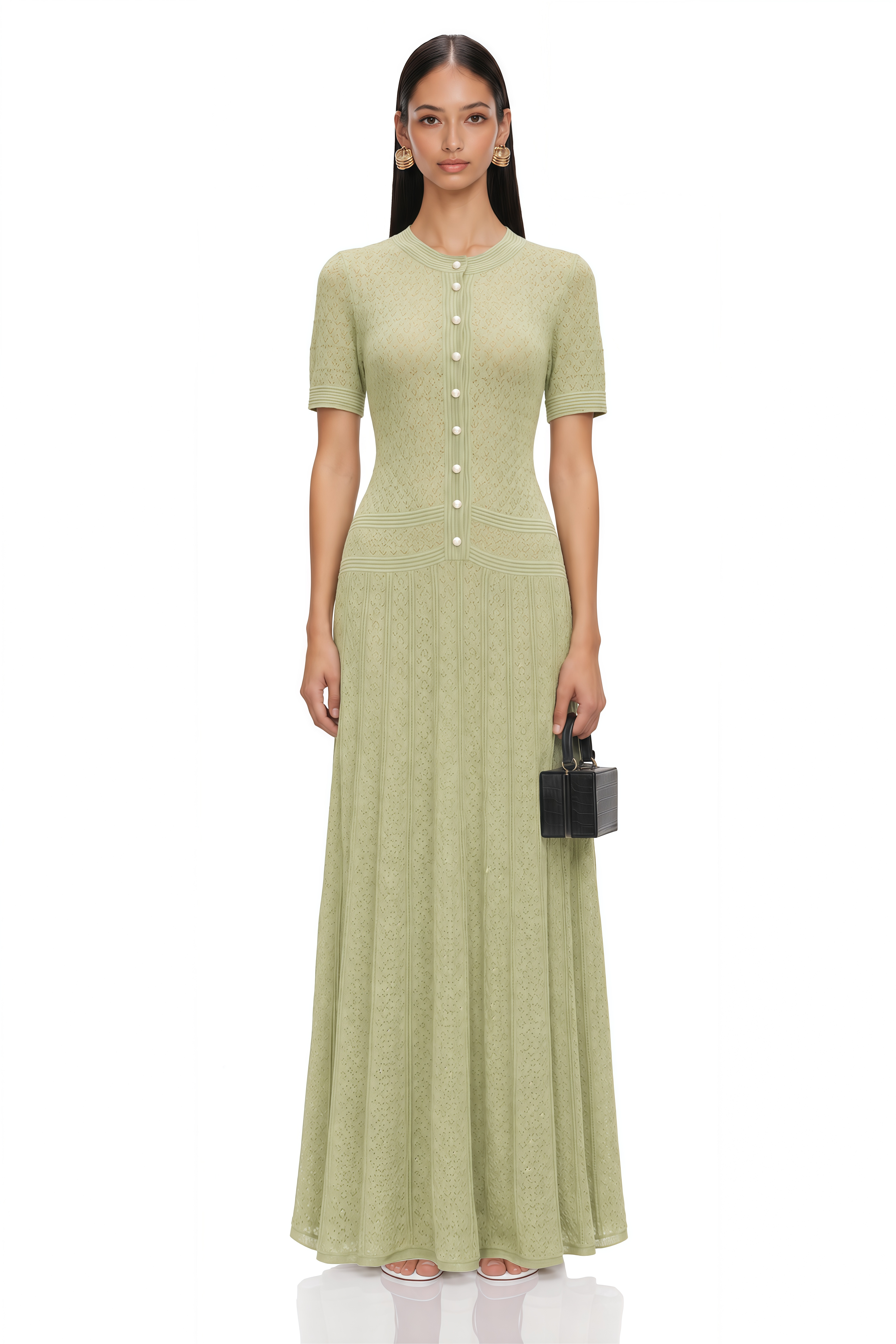 Siena Shirred Crochet-Knit Maxi Dress