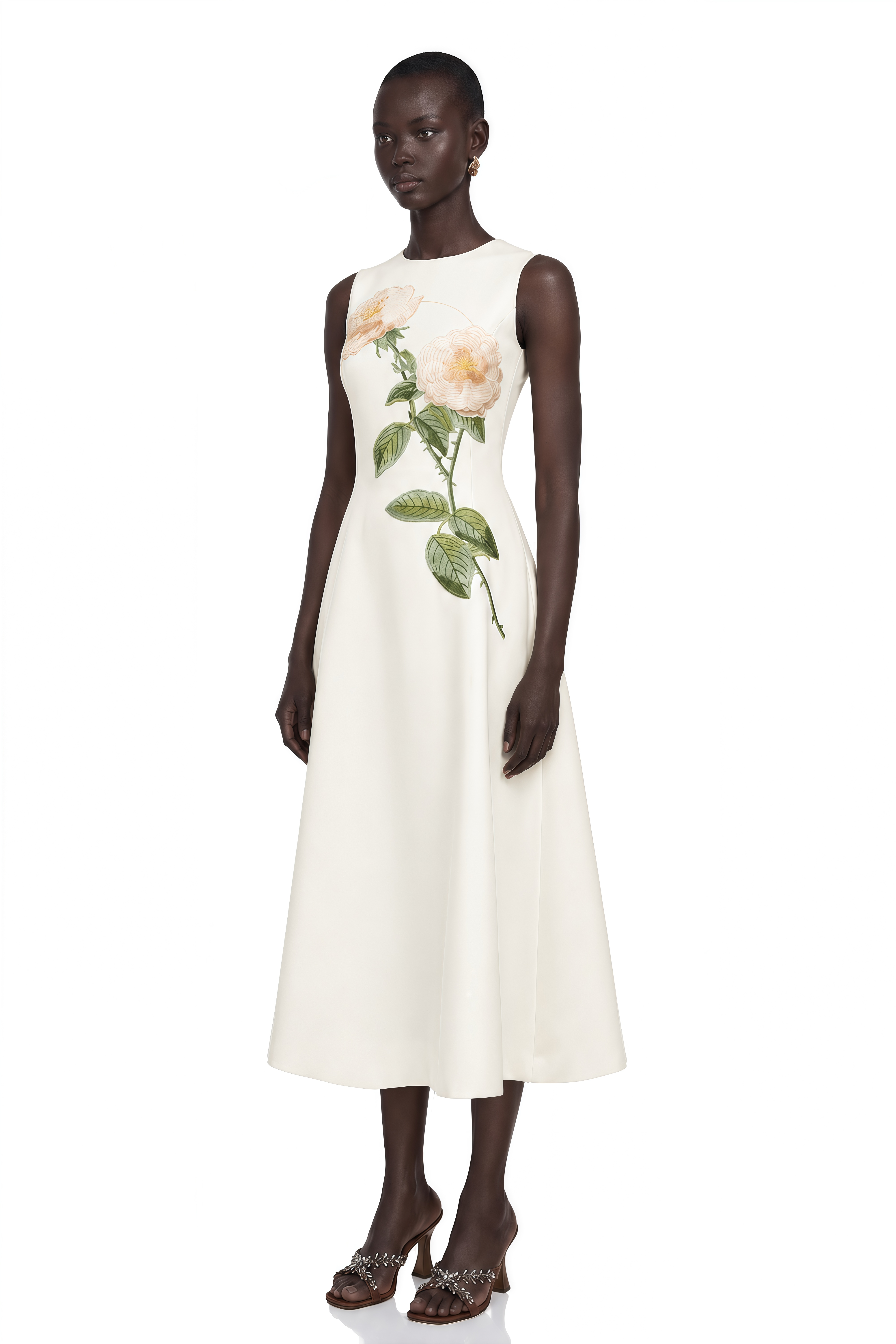 Mackenzie White Floral Embroidered Midi Dress