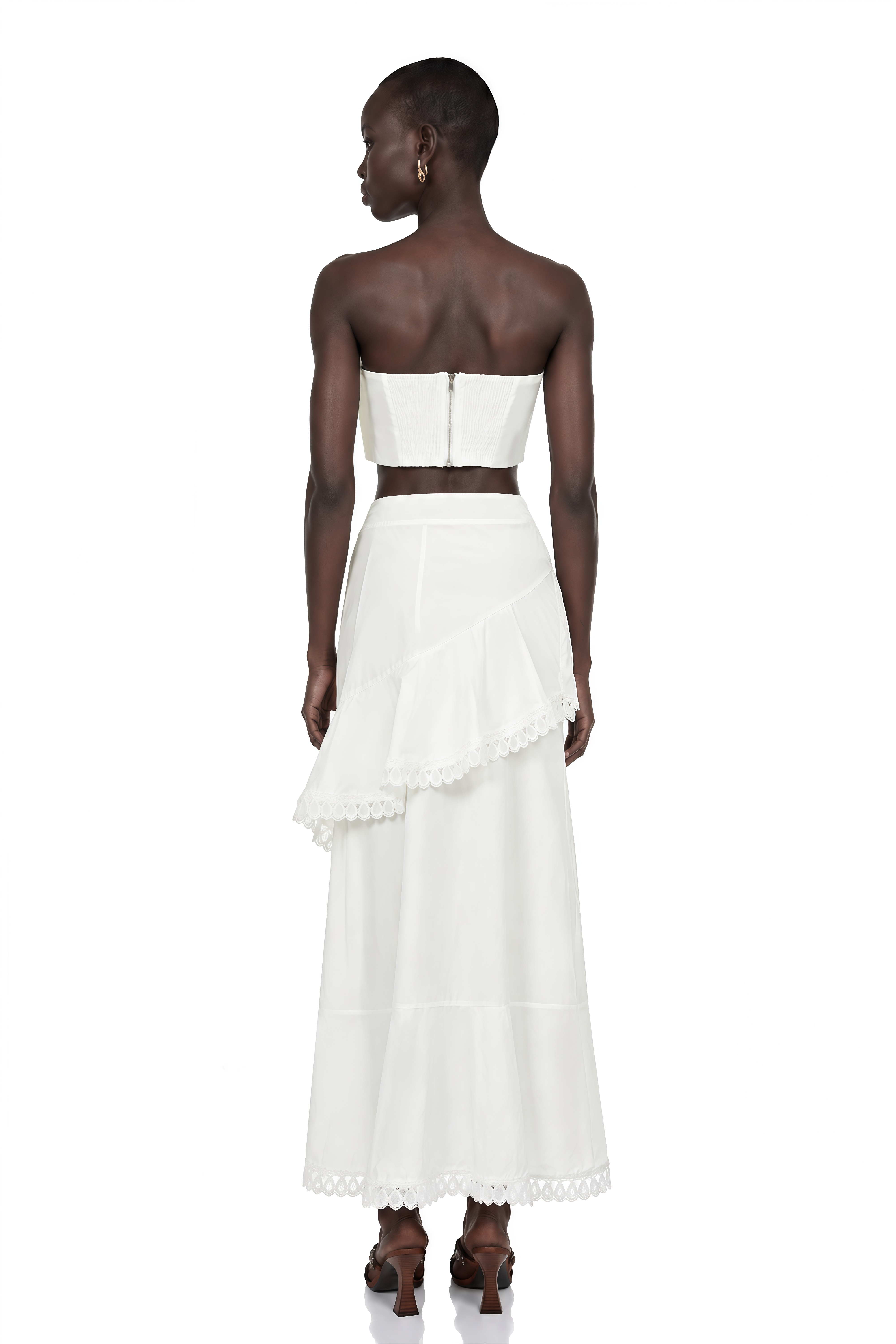 Nonhle White Floral Appliqué Top & Skirt Set