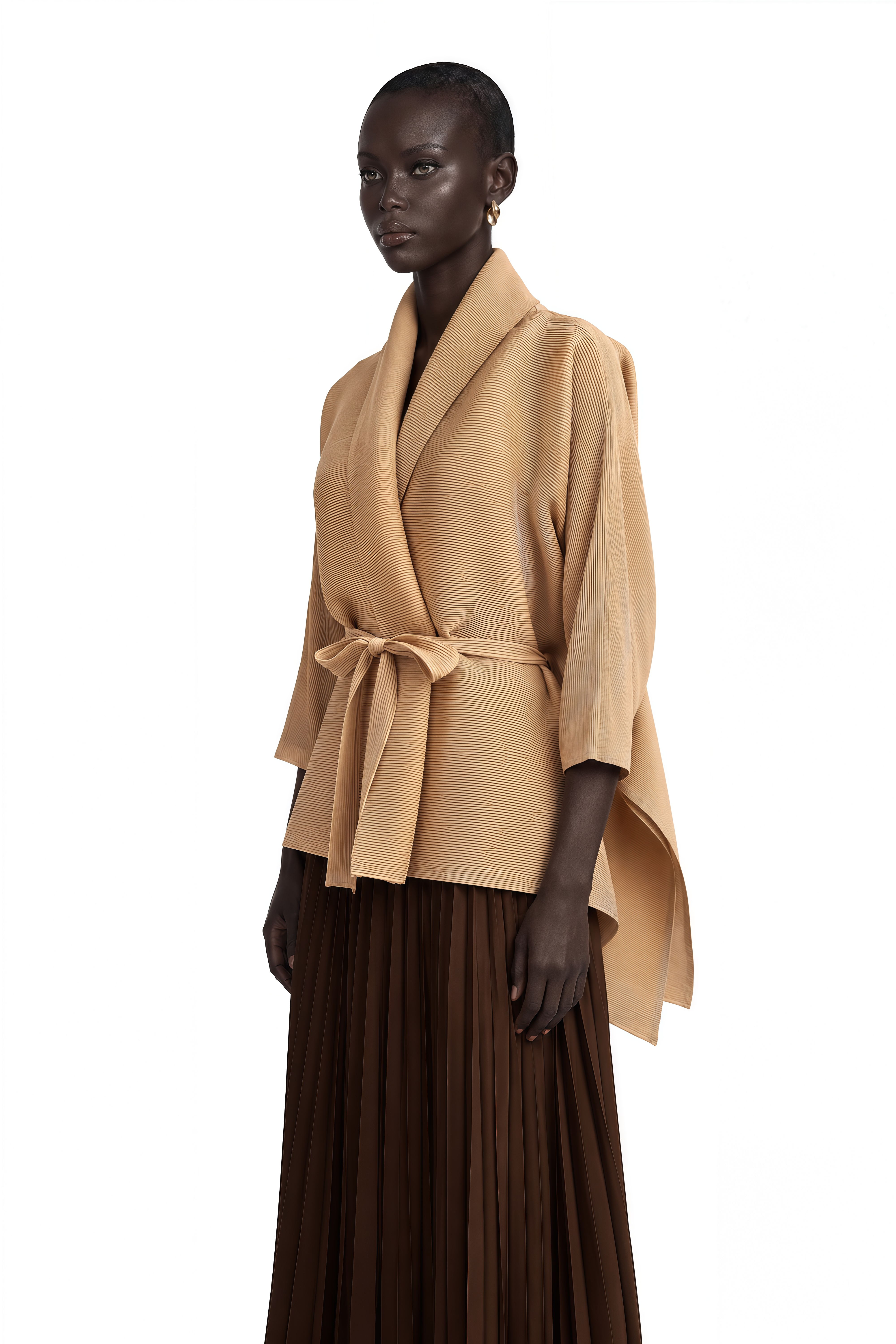 Adèle Cape-Design Pleated Top & Skirt Matching Set