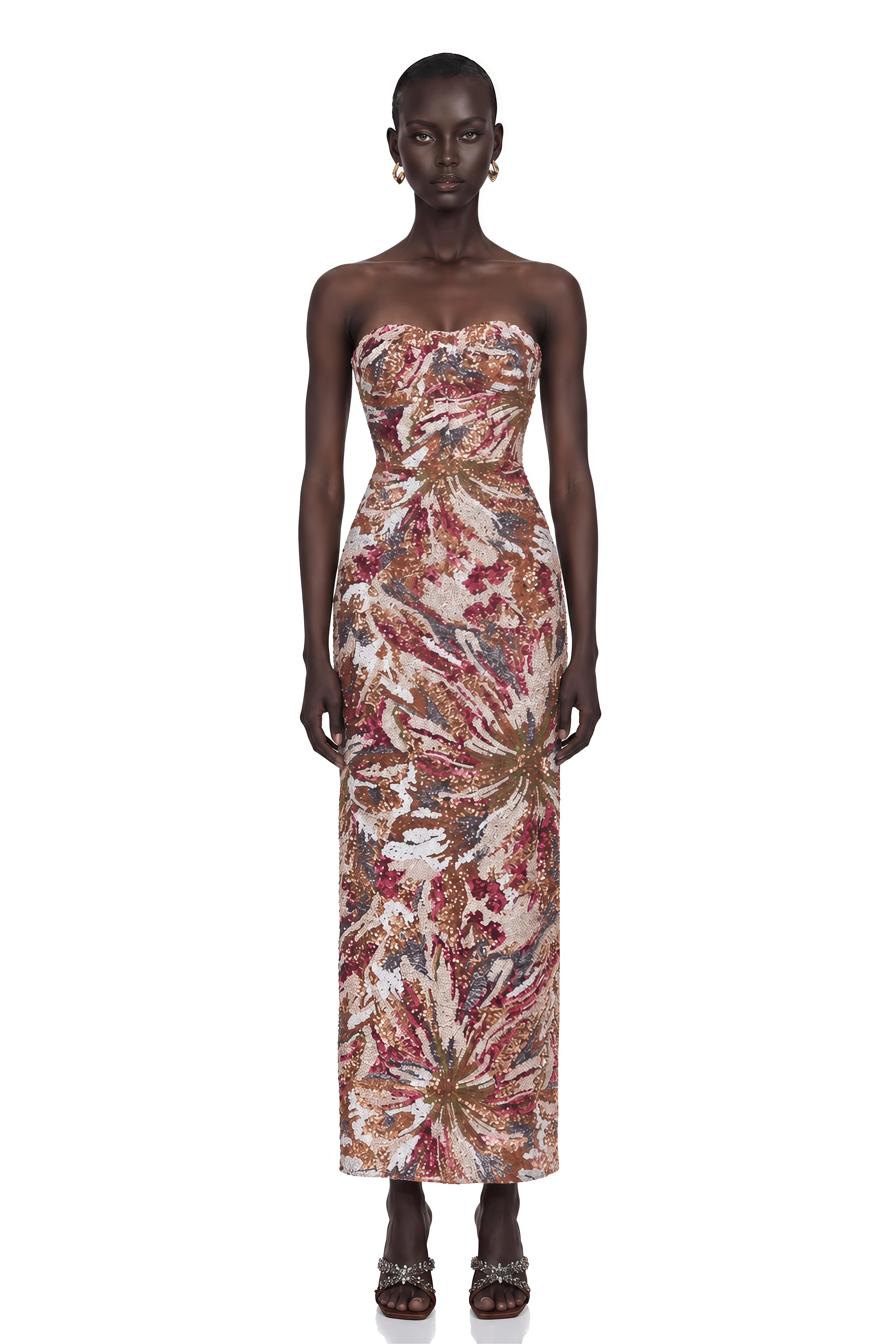 Stefania Pink Off Shoulder Floral Embroidered Maxi Dress