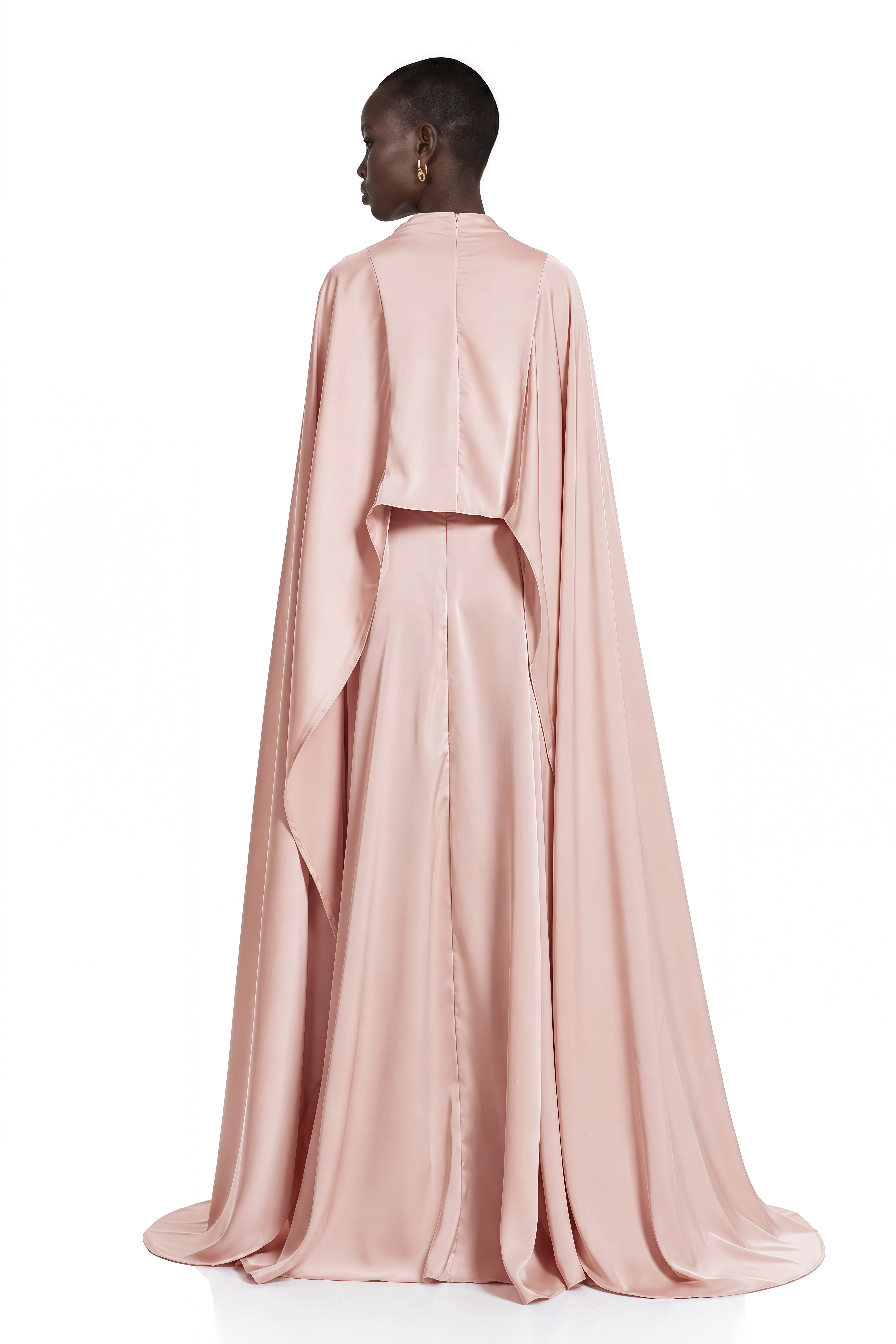 Everleigh Champagne Satin Top & Skirt Set With Cape Detail