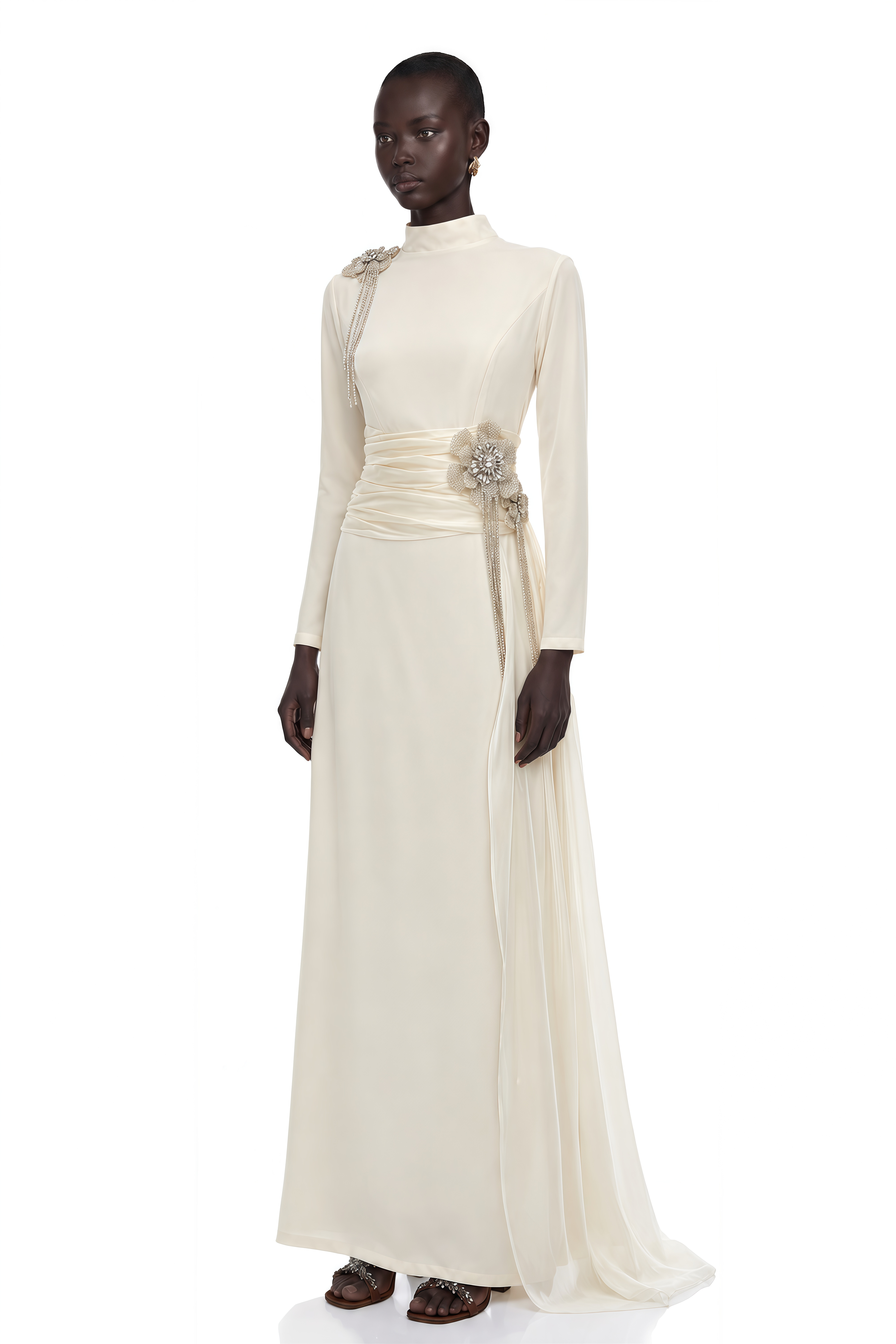 Marguerite Off White Embellished Ribbon Maxi Dress