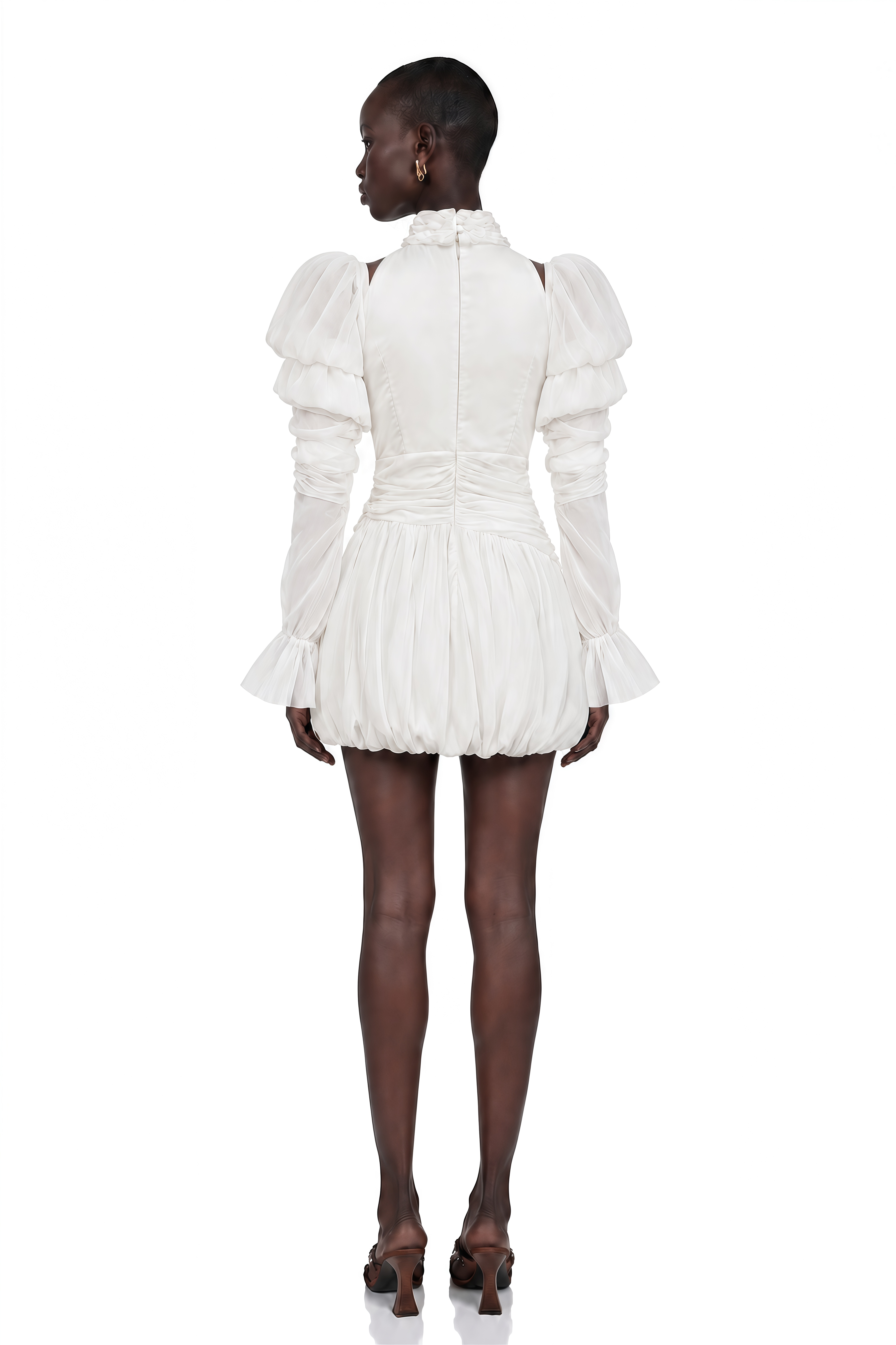 Déotille White Asymmetrical Ruched Mini Dress