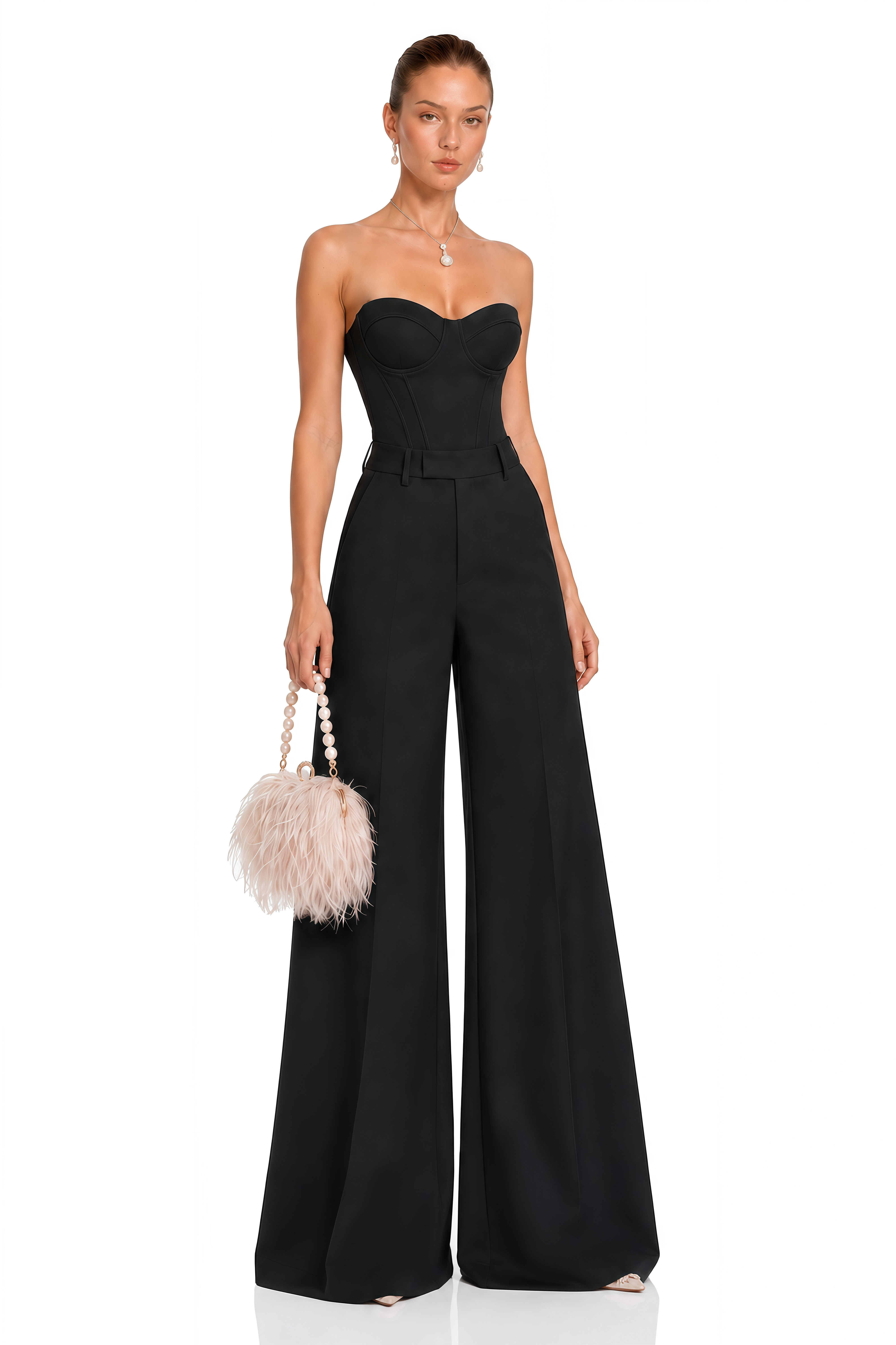 Krasava Black Sweetheart Neckline Top & Trousers Set
