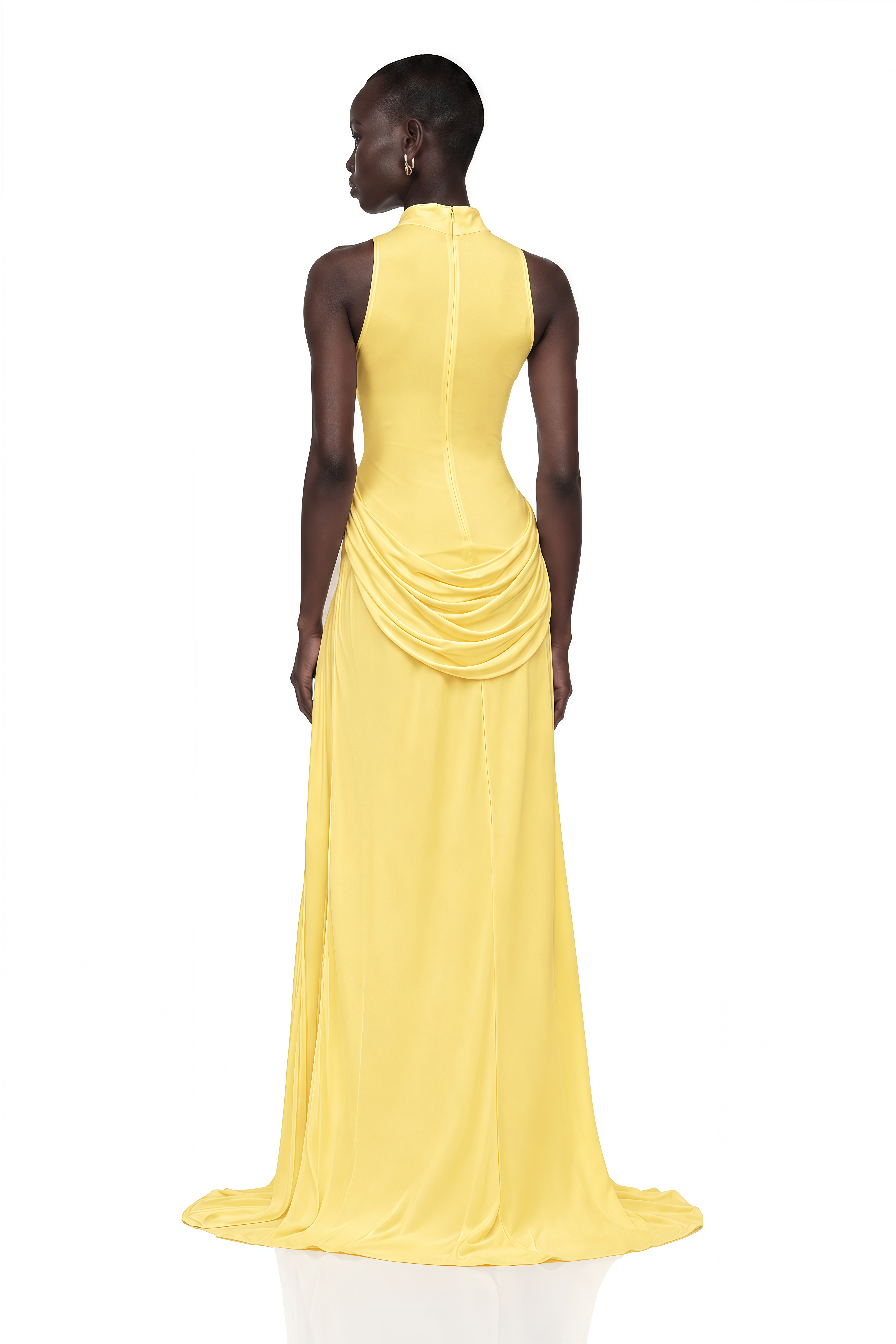Mystérieuse Yellow Turtleneck Draped Maxi Dress