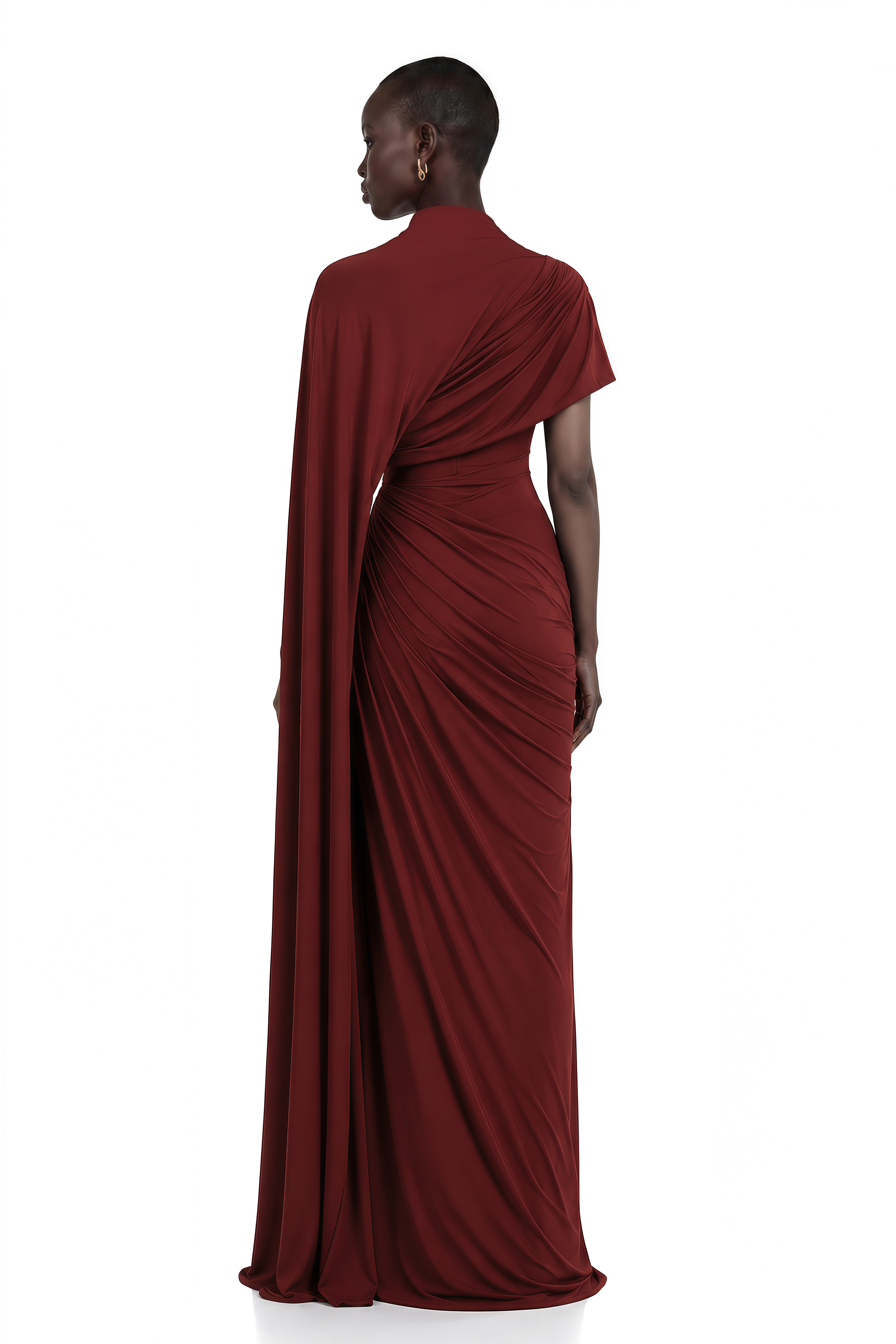 Fenella Asymmetrical Draped Cape & Dress Matching Set in Red