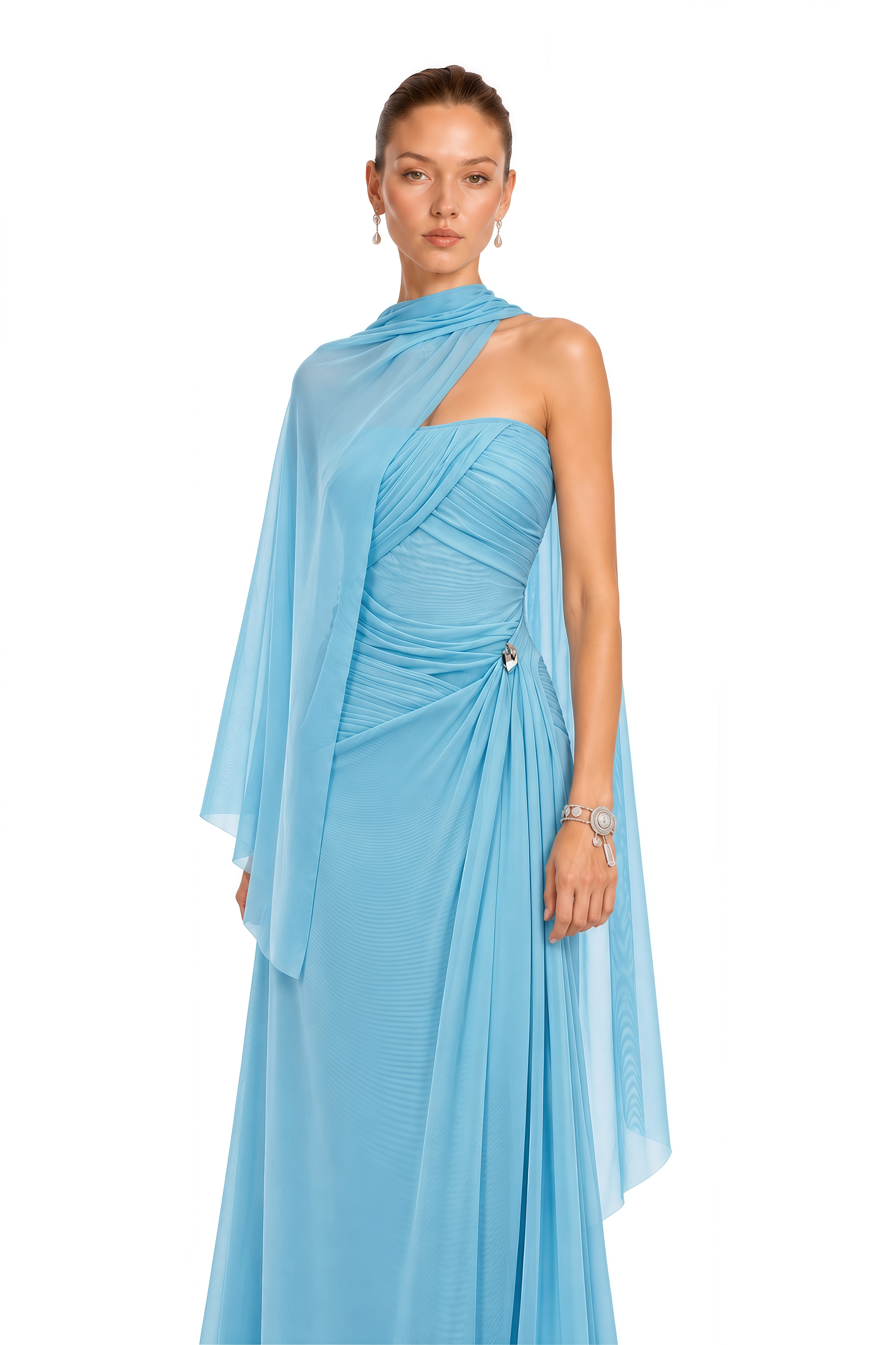 Ophelia Blue Off Shoulder Ruched Maxi Dress