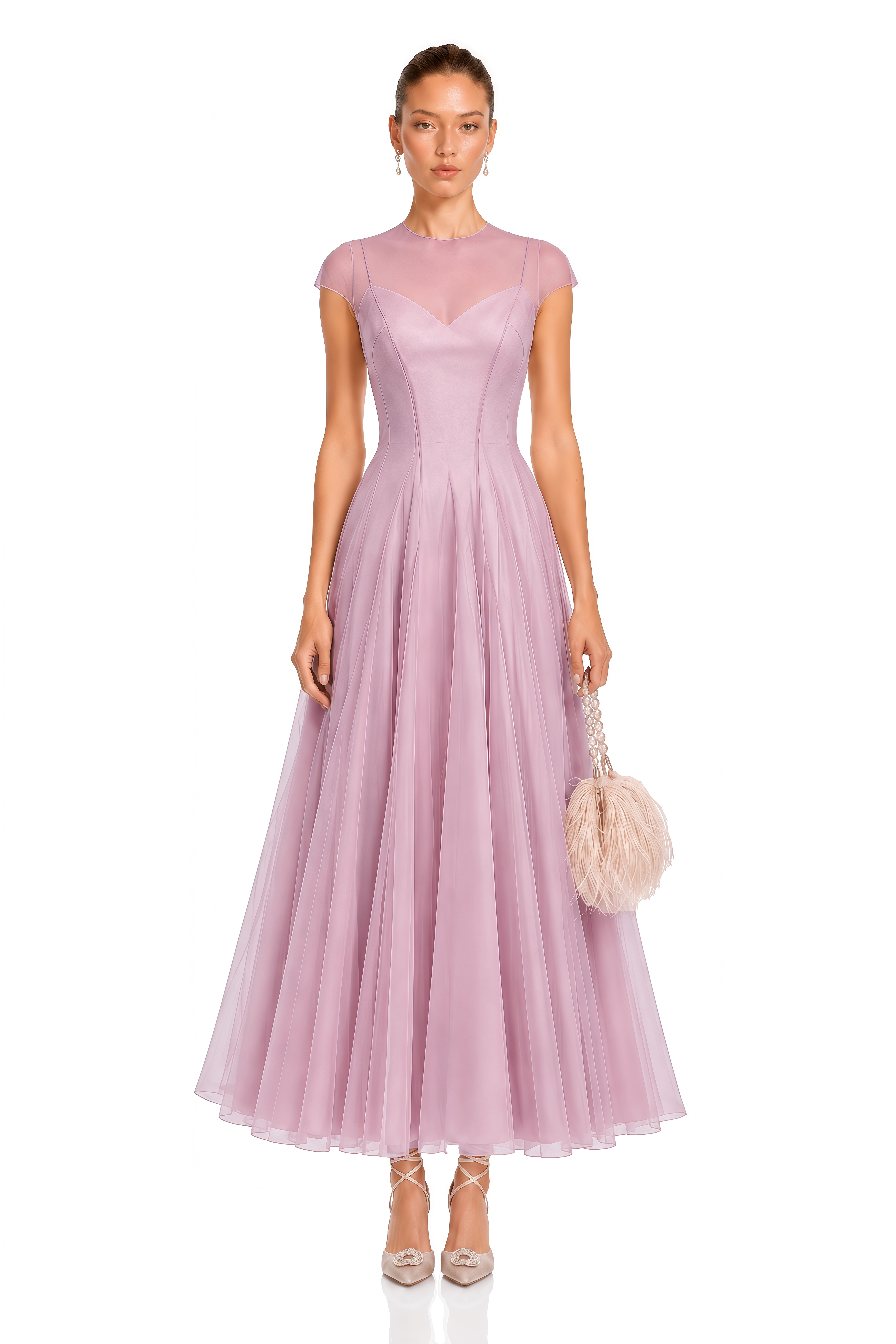 Simin Purple Semi-Sheer Tulle Maxi Dress