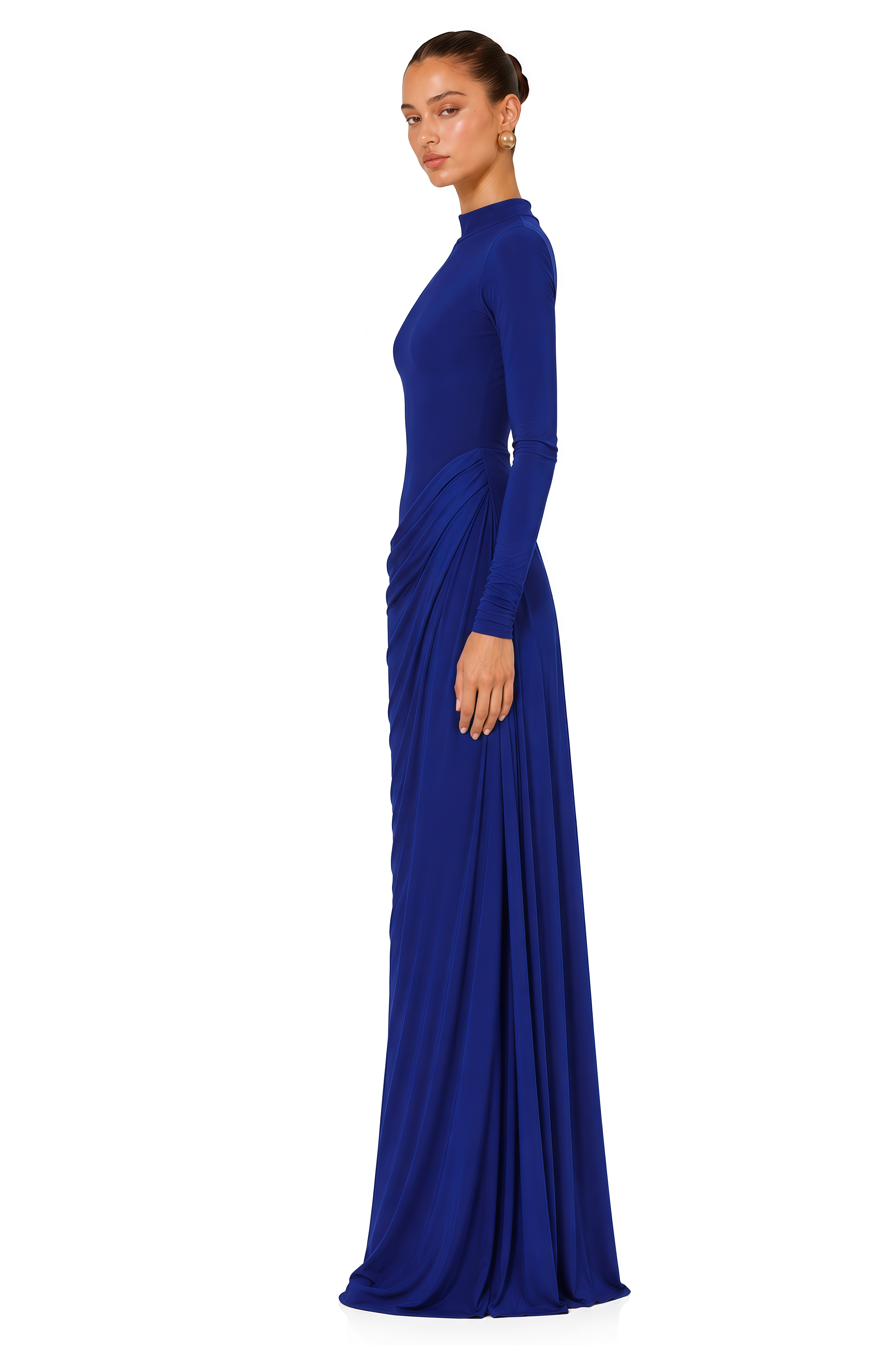 Eva Blue Draped Gathered Maxi Dress