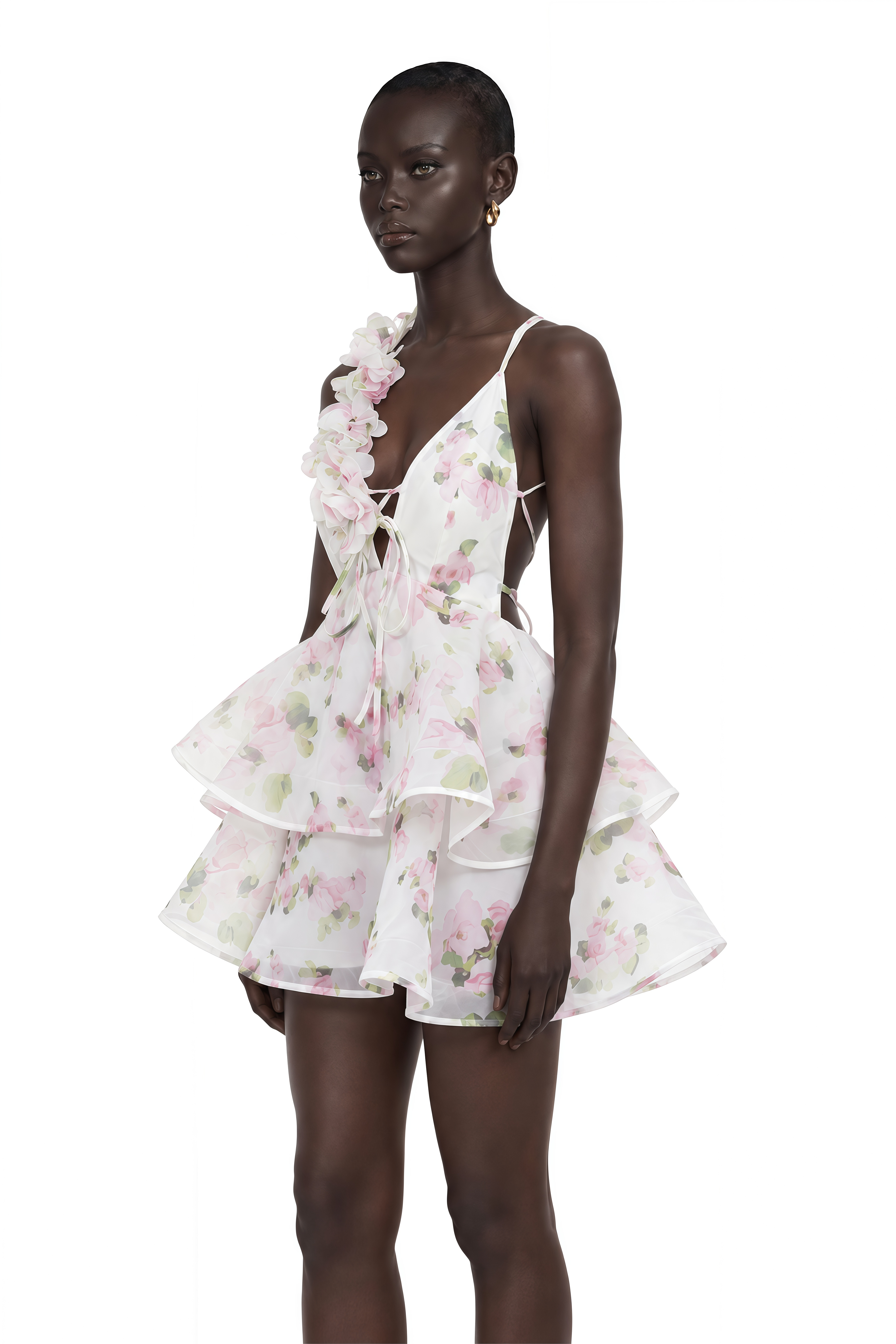 Chione White Floral Applique Backless Mini Dress