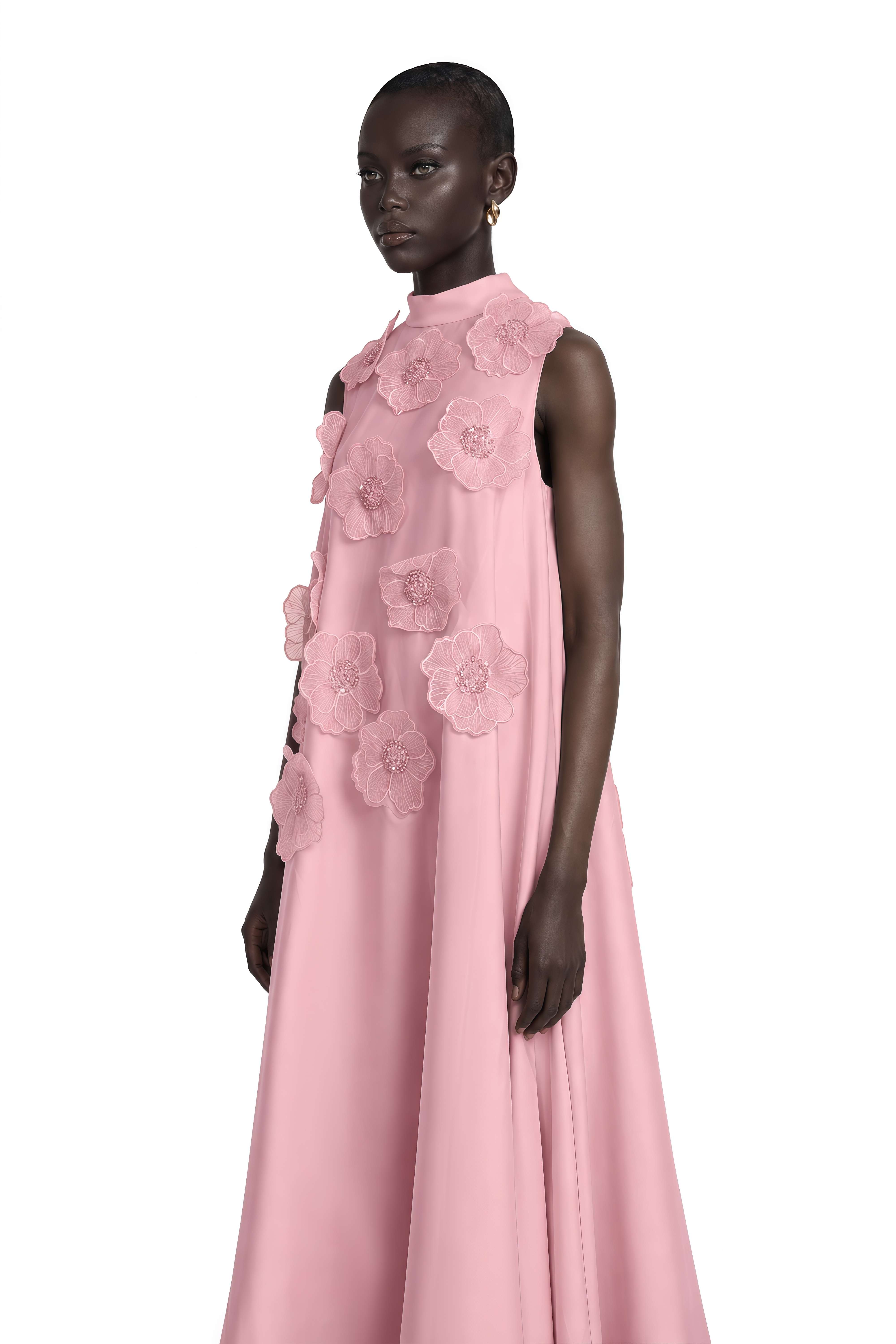 Émilie Sleeveless Floral-Applique Midi Dress in Pink – Miss Rosier